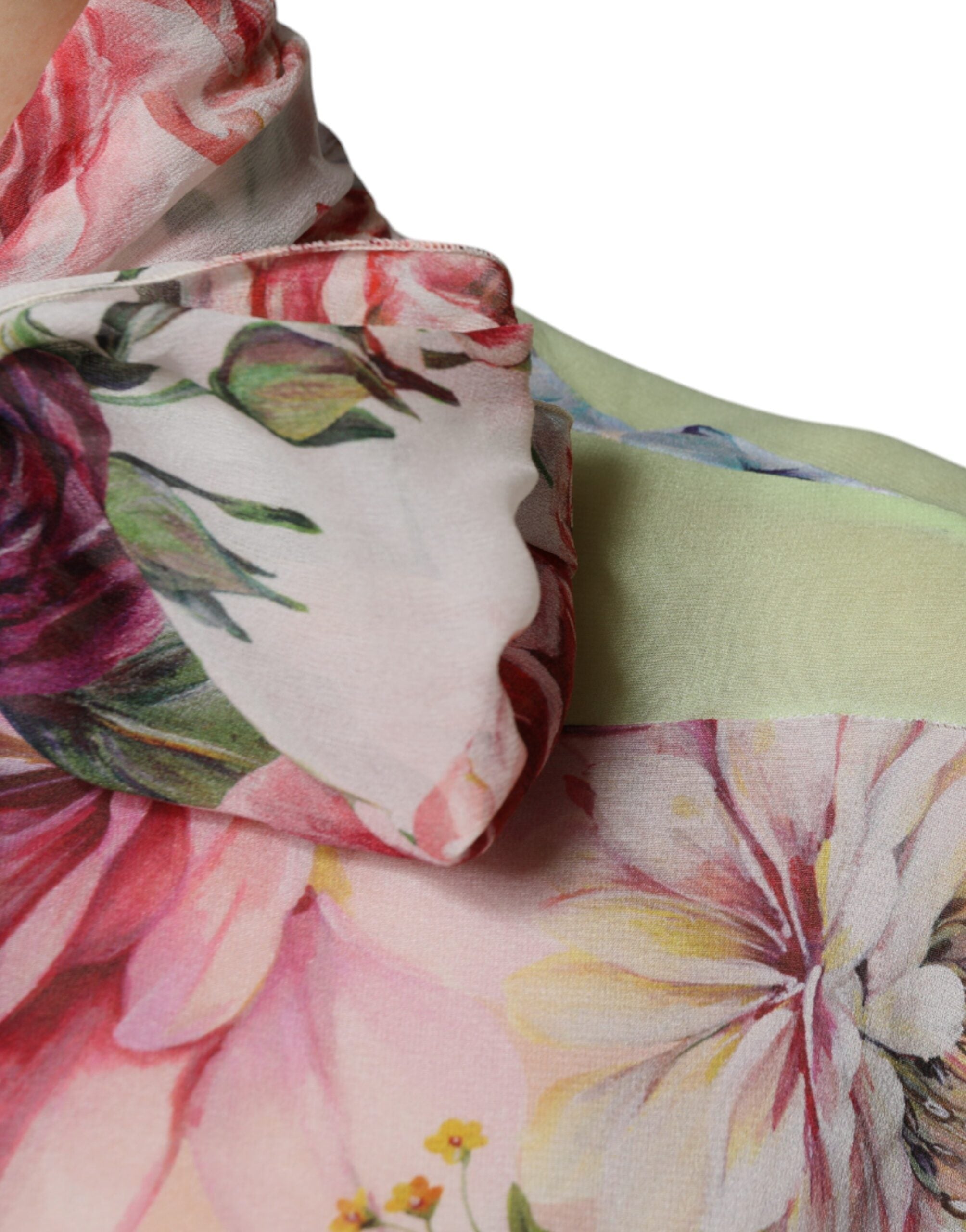 Dolce & Gabbana Multicolor Floral Patchwork Ascot Collar Women's Top