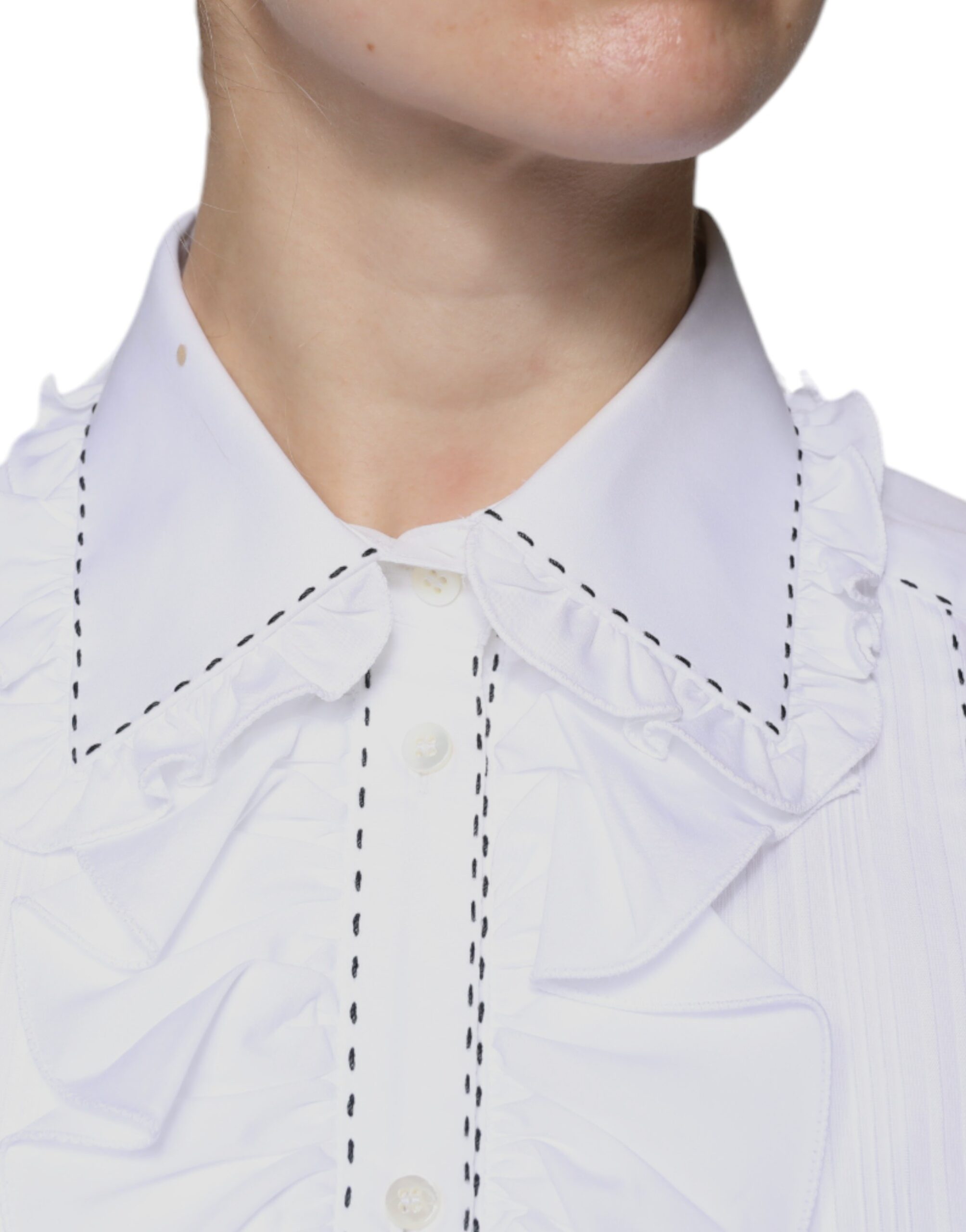 Dolce & Gabbana White Cotton Long Sleeves Ruffle Collar Women's Top (Pre-Owned)