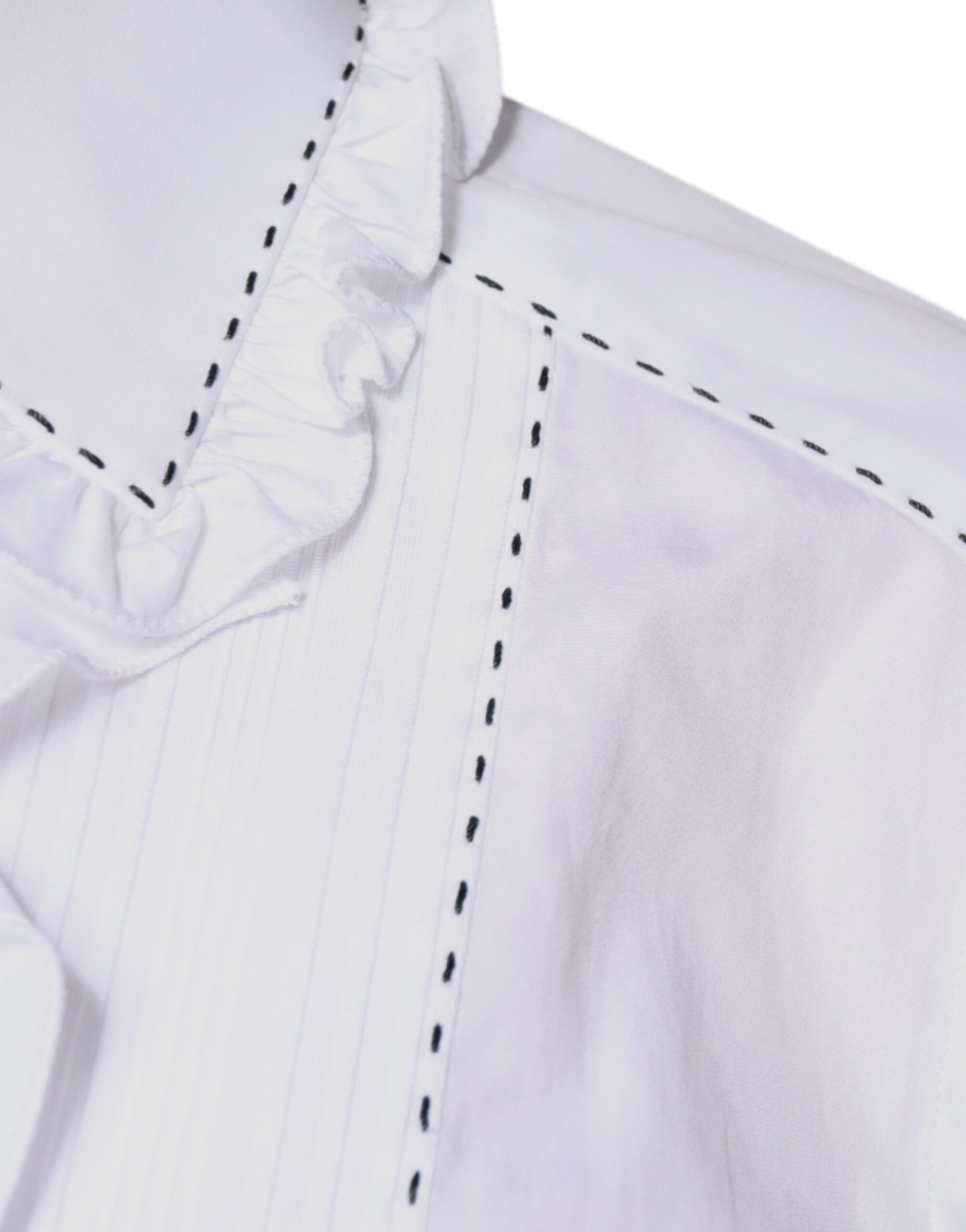 Dolce & Gabbana White Cotton Long Sleeves Ruffle Collar Women's Top (Pre-Owned)