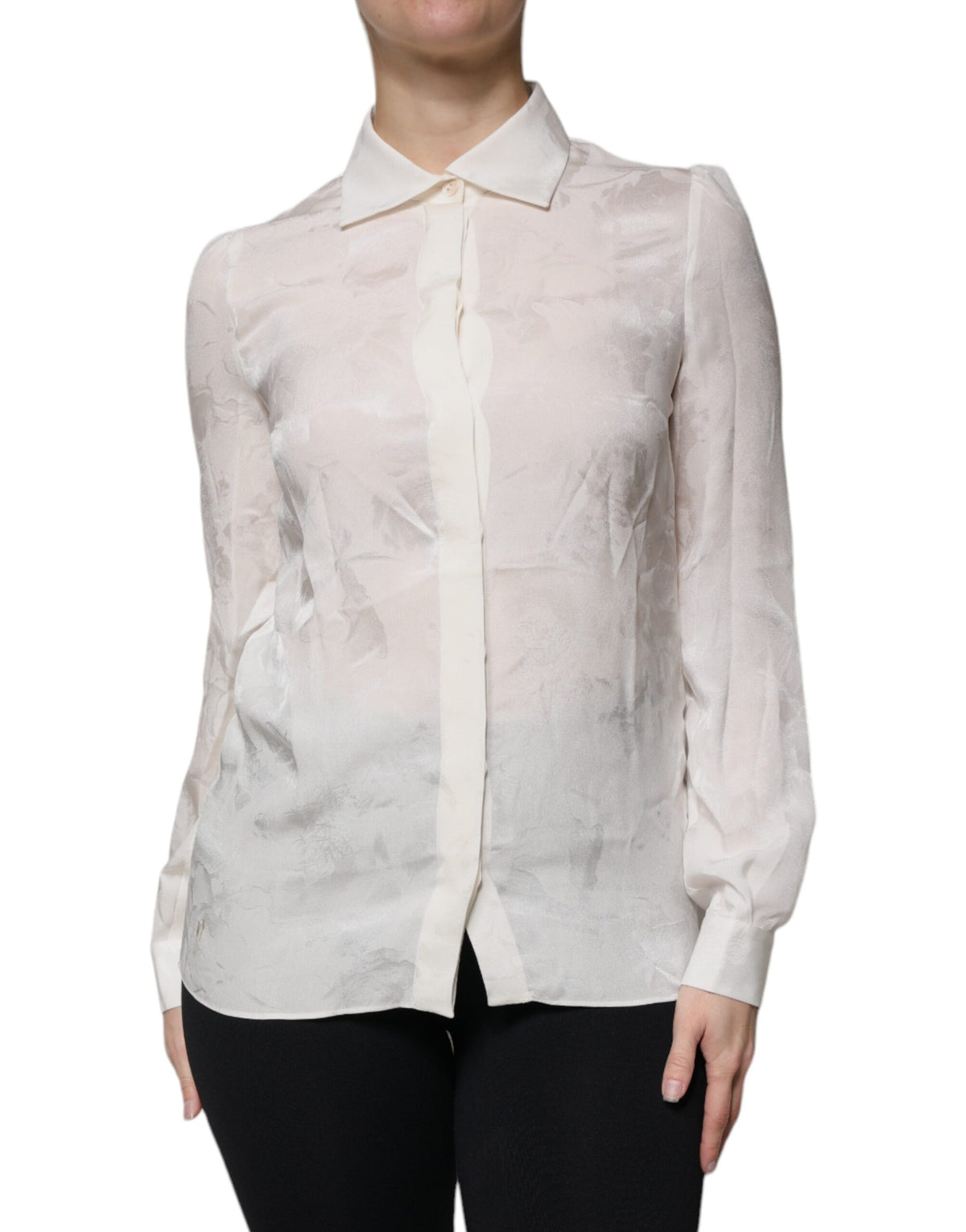 Dolce & Gabbana White Silk Collared Long Sleeves Shirt Women's Top (Pre-Owned)