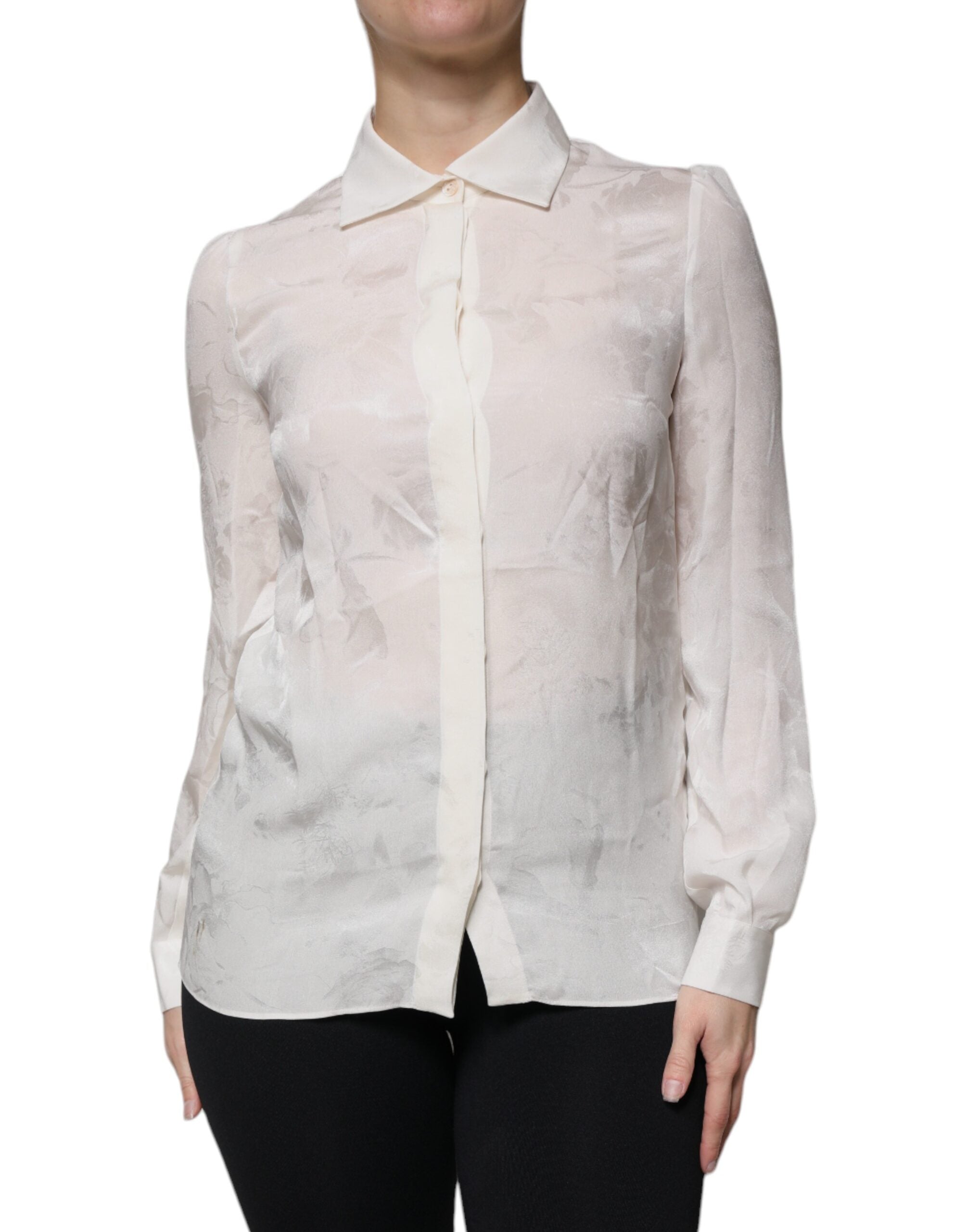 Dolce & Gabbana White Silk Collared Long Sleeves Shirt Women's Top (Pre-Owned)