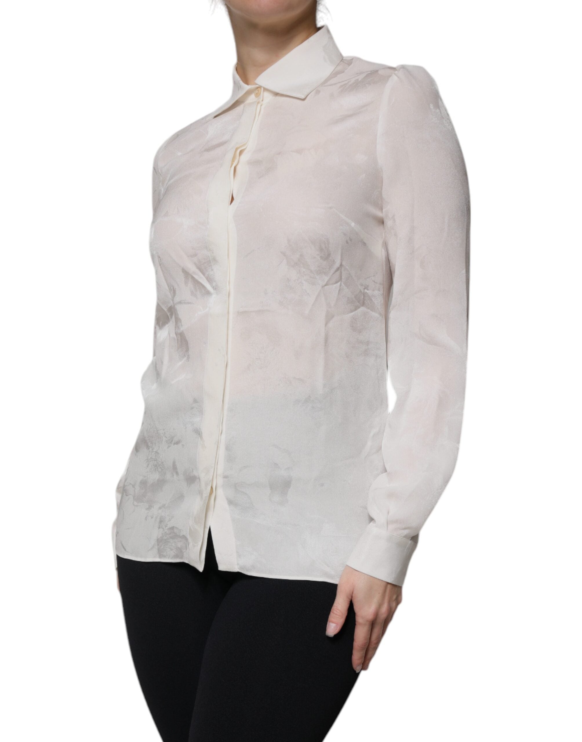 Dolce & Gabbana White Silk Collared Long Sleeves Shirt Women's Top (Pre-Owned)