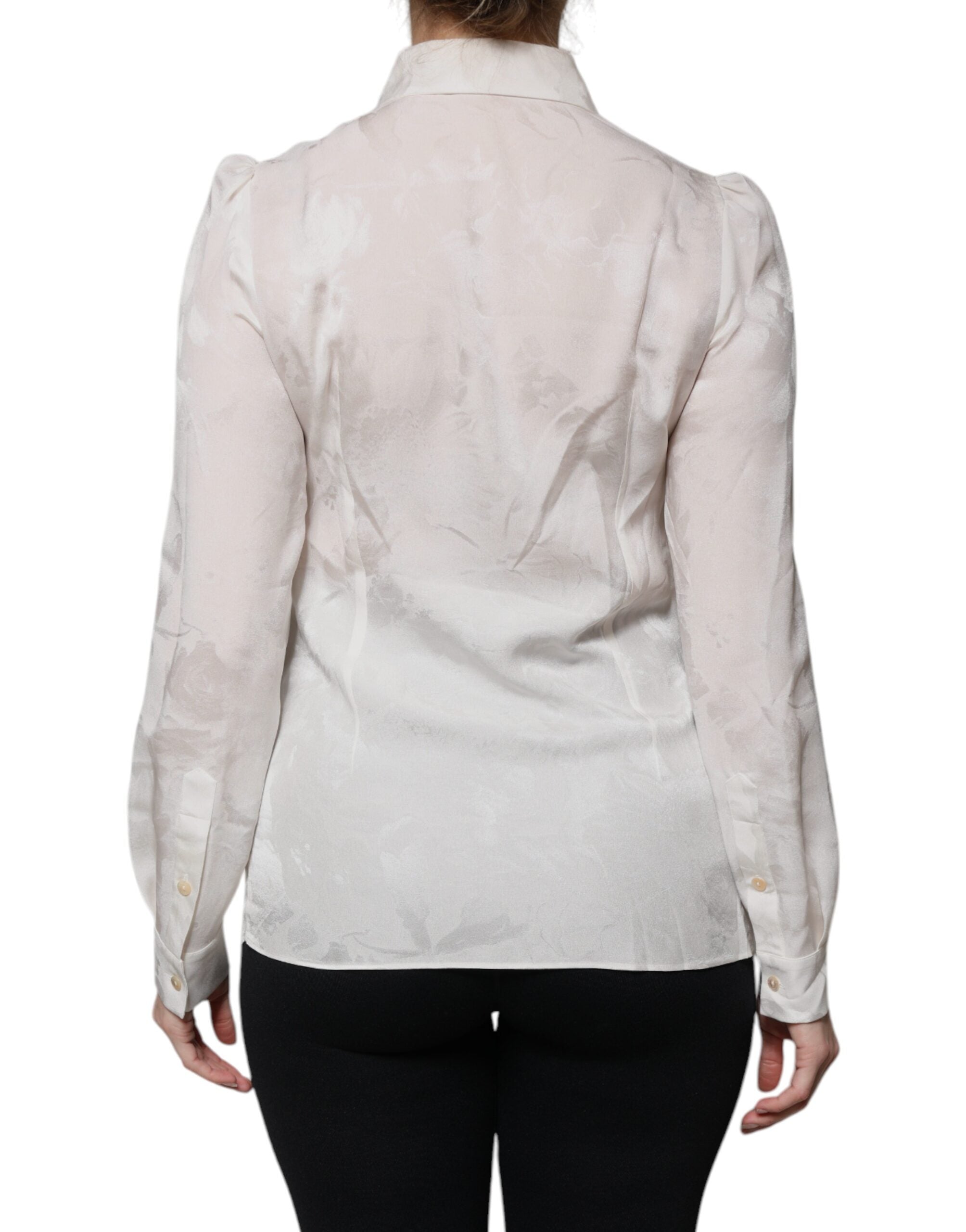 Dolce & Gabbana White Silk Collared Long Sleeves Shirt Women's Top (Pre-Owned)