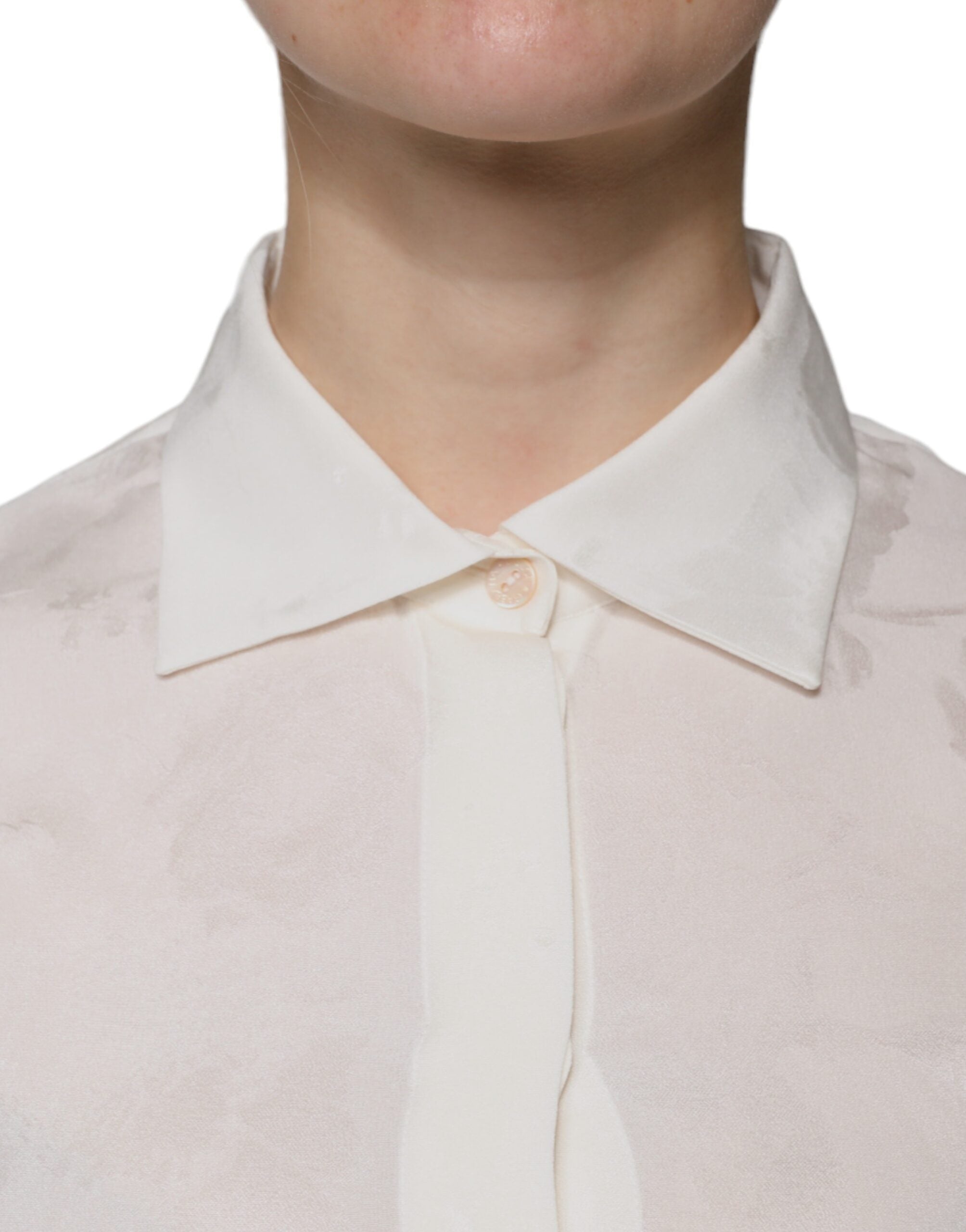 Dolce & Gabbana White Silk Collared Long Sleeves Shirt Women's Top (Pre-Owned)