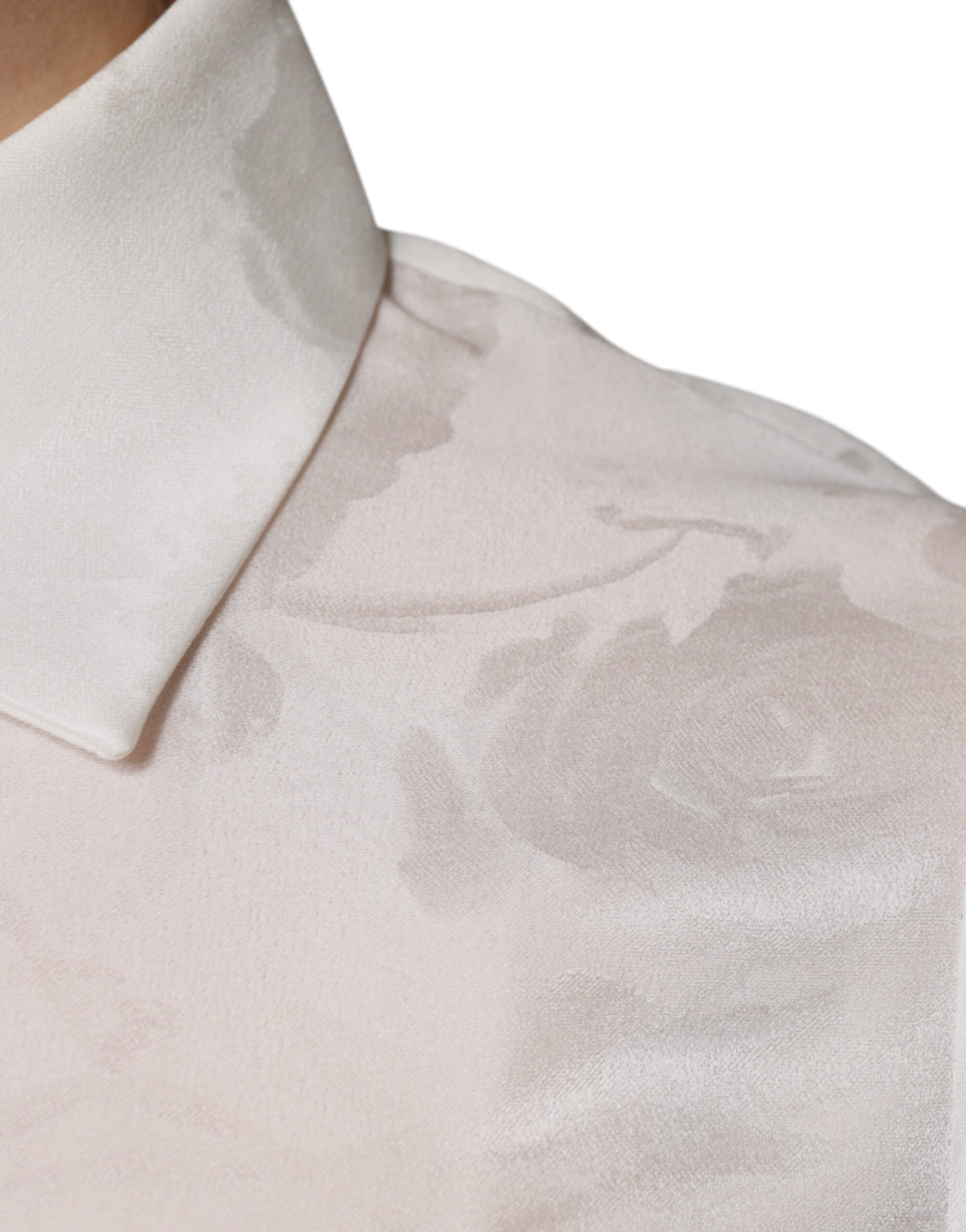 Dolce & Gabbana White Silk Collared Long Sleeves Shirt Women's Top (Pre-Owned)