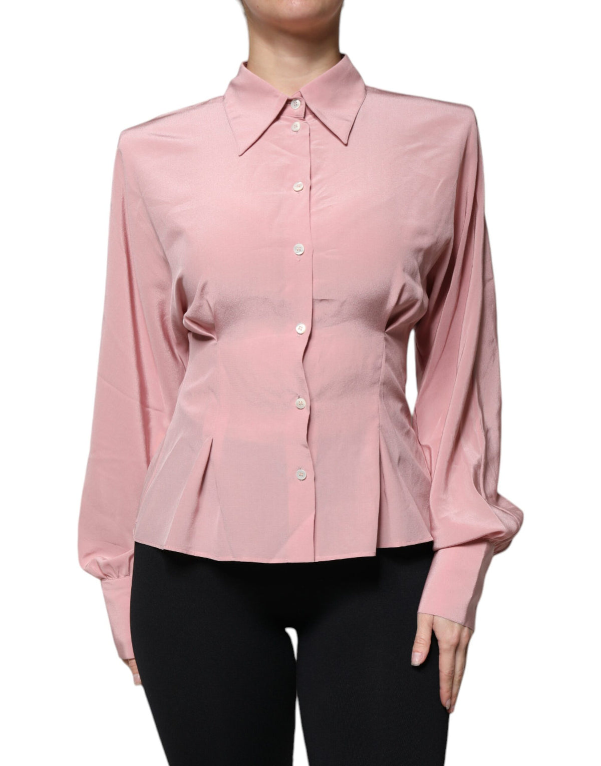 Dolce & Gabbana Pink Cotton Long Sleeves Collared Blouse Women's Top