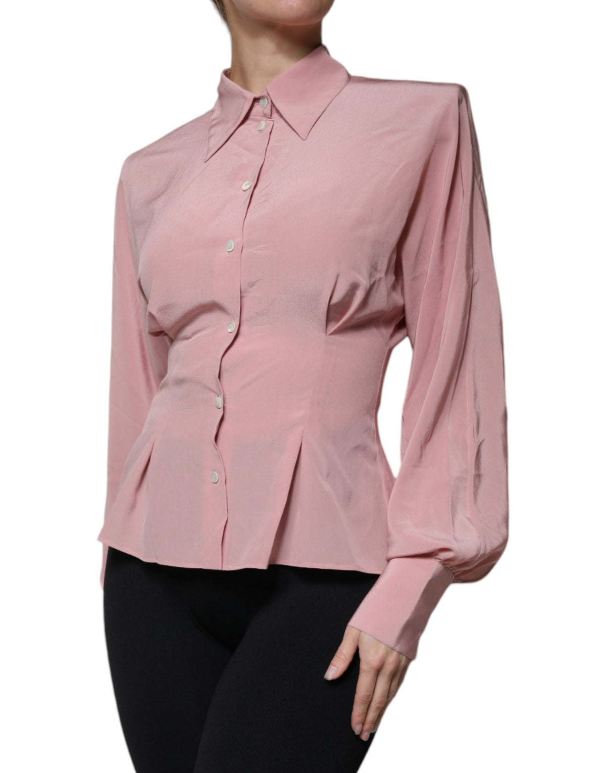 Dolce & Gabbana Pink Cotton Long Sleeves Collared Blouse Women's Top