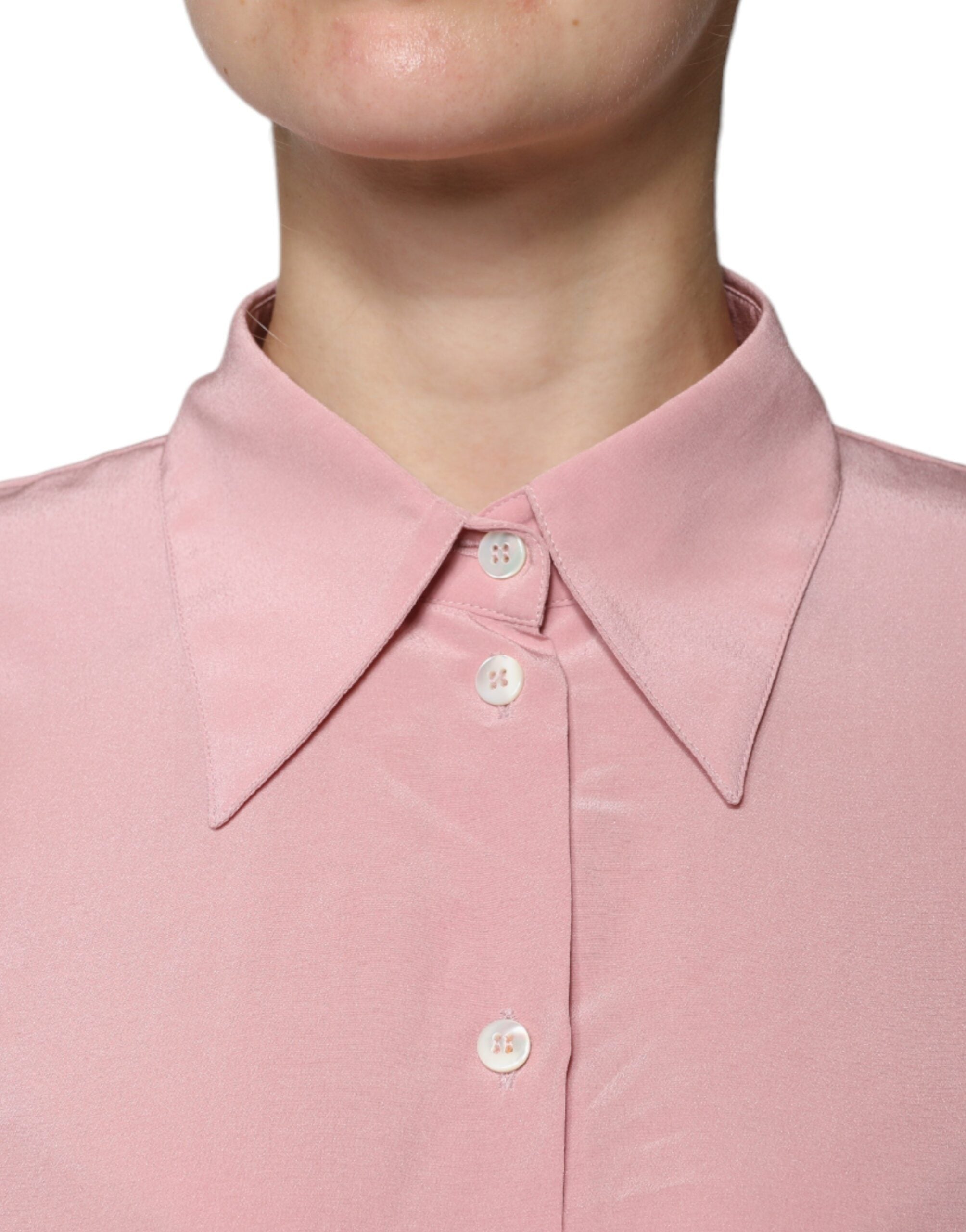 Dolce & Gabbana Pink Cotton Long Sleeves Collared Blouse Women's Top