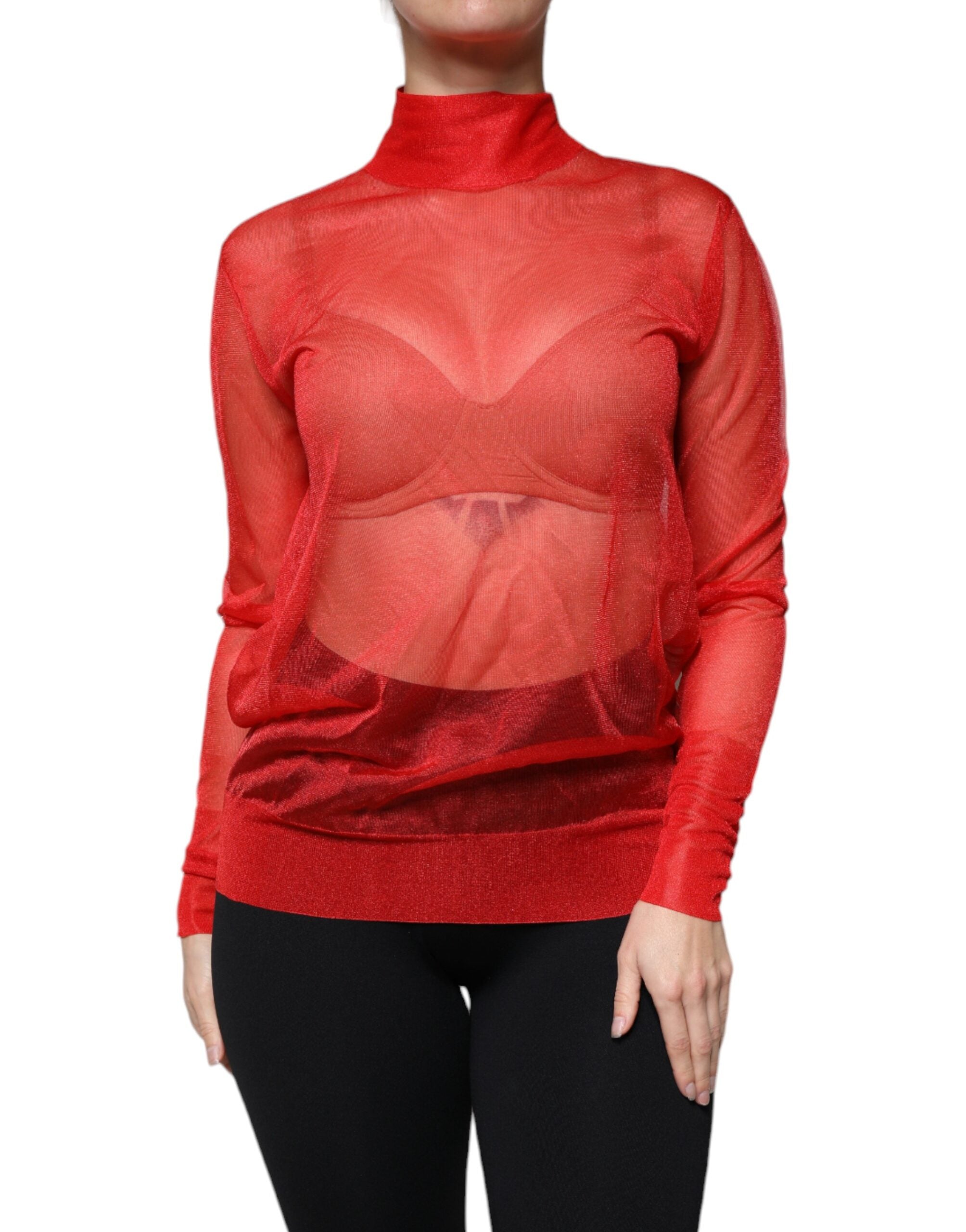 Dolce & Gabbana Red Mesh Turtleneck Long Sleeve Blouse Women's Top (Pre-Owned)