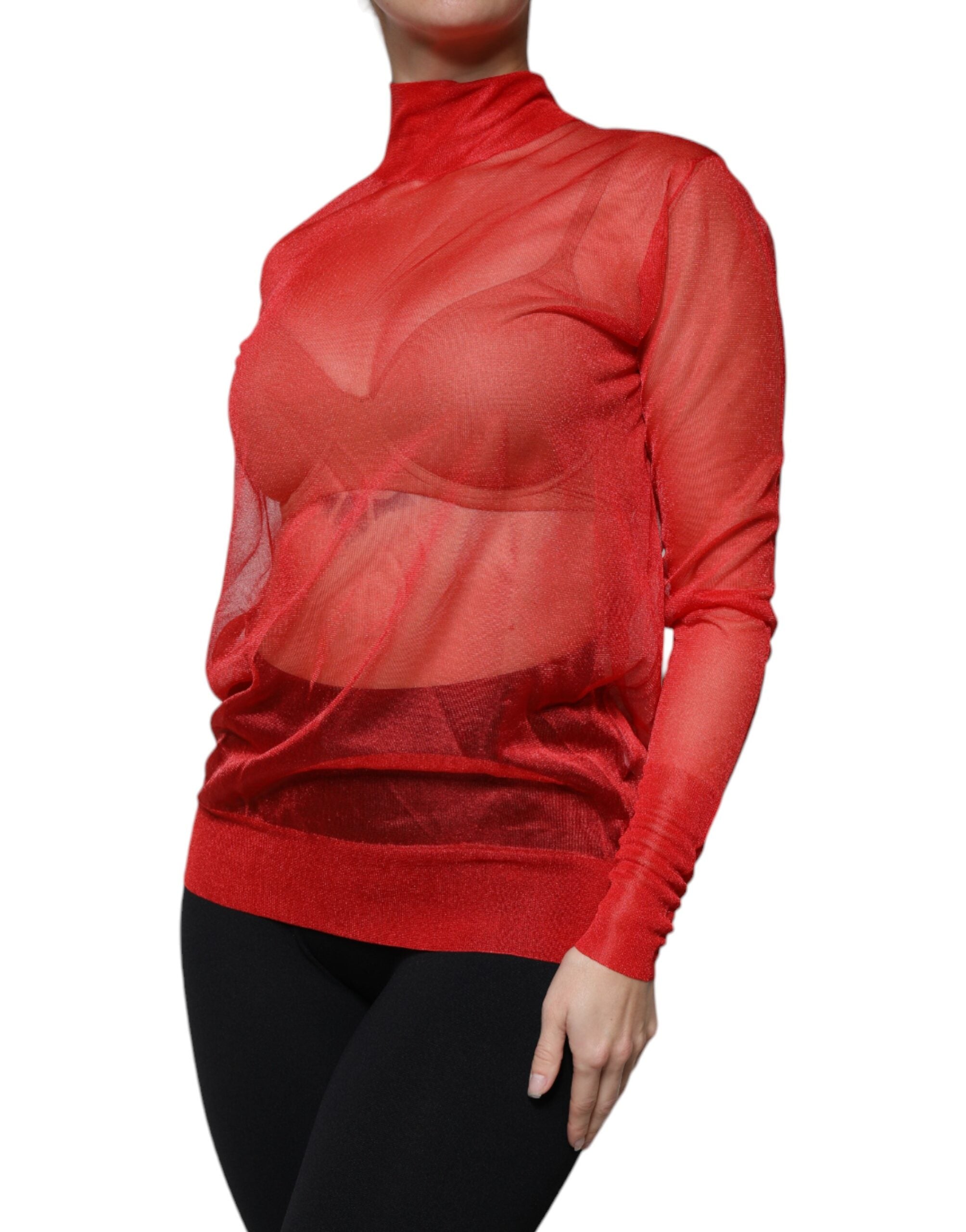 Dolce & Gabbana Red Mesh Turtleneck Long Sleeve Blouse Women's Top (Pre-Owned)