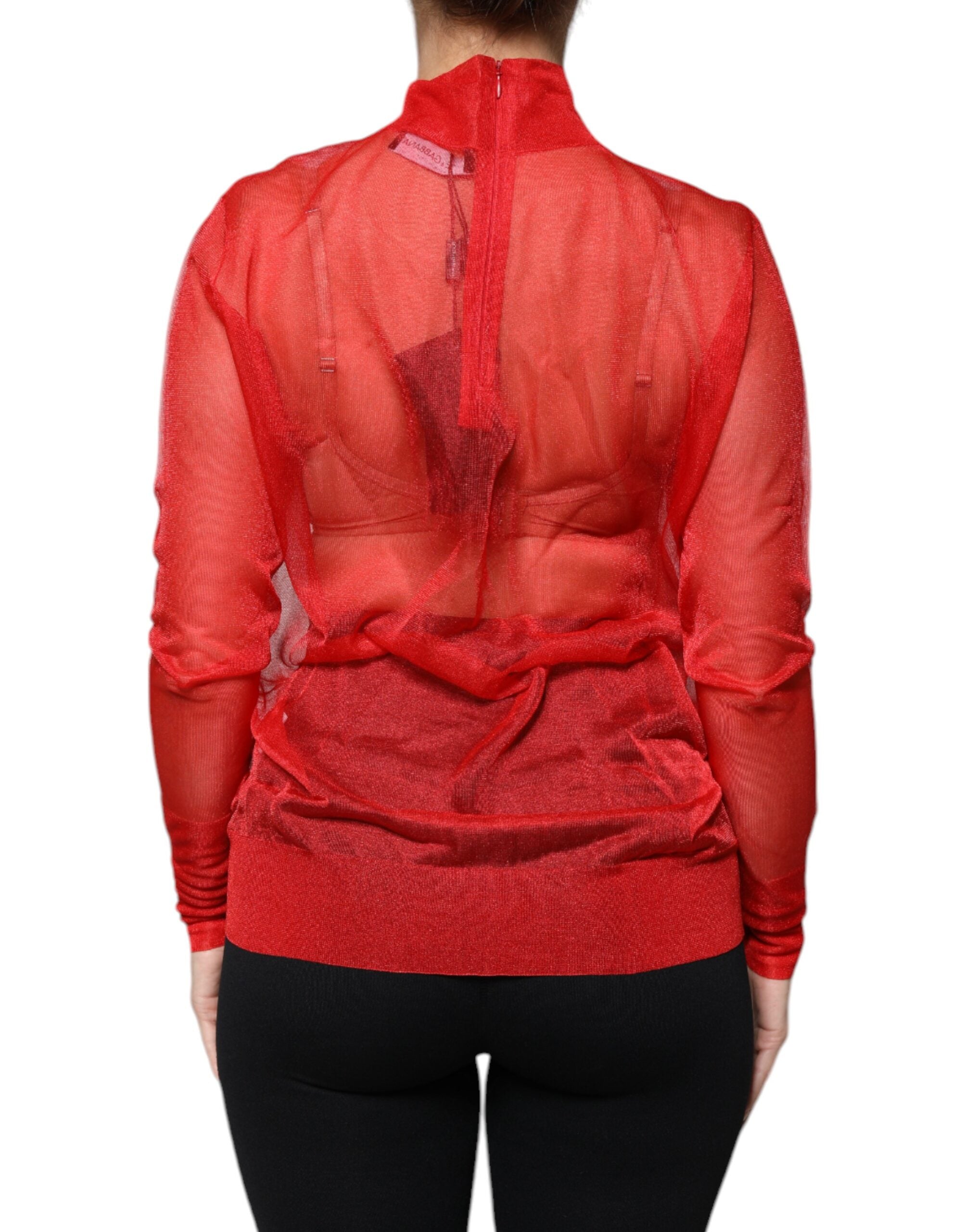 Dolce & Gabbana Red Mesh Turtleneck Long Sleeve Blouse Women's Top (Pre-Owned)