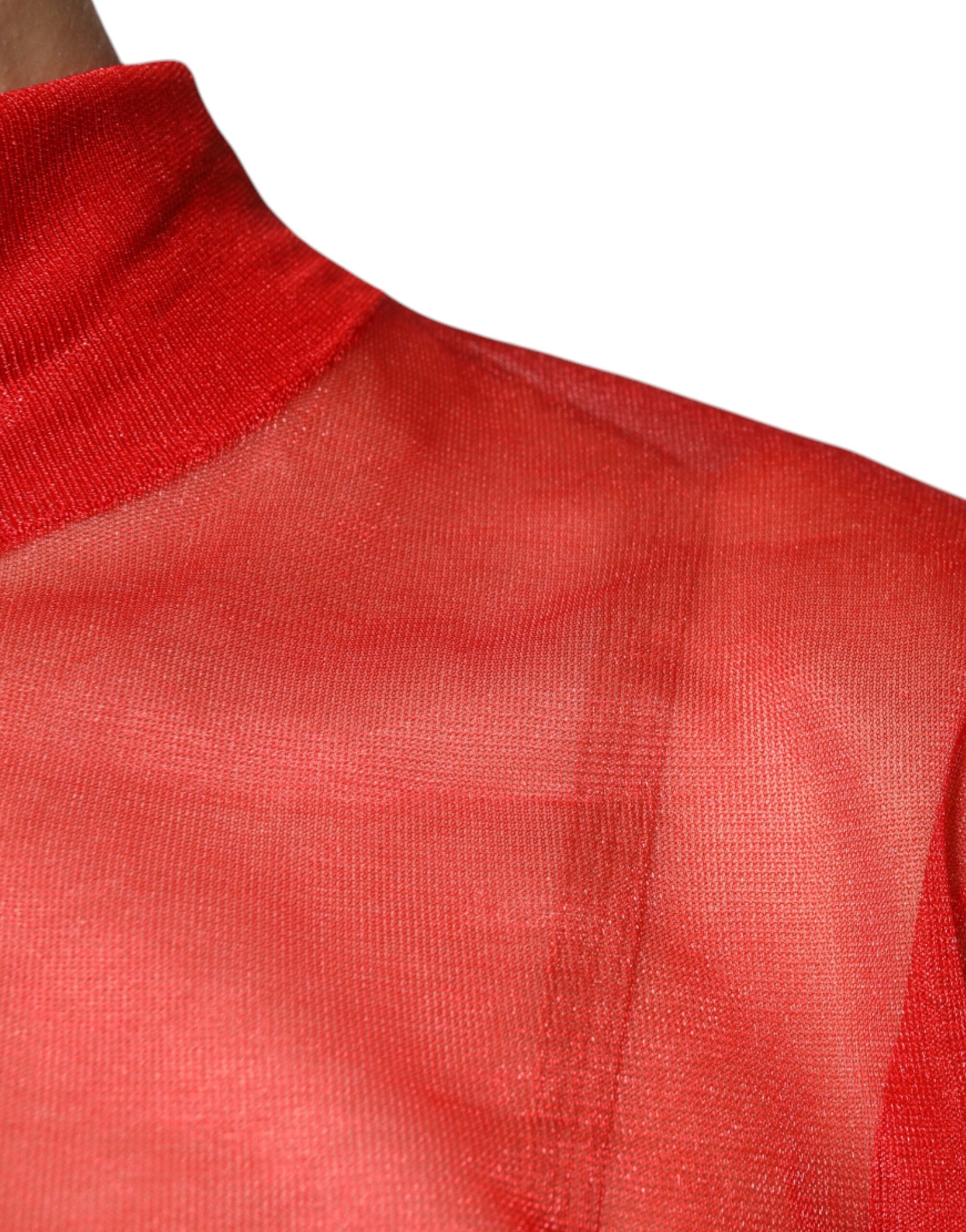 Dolce & Gabbana Red Mesh Turtleneck Long Sleeve Blouse Women's Top (Pre-Owned)