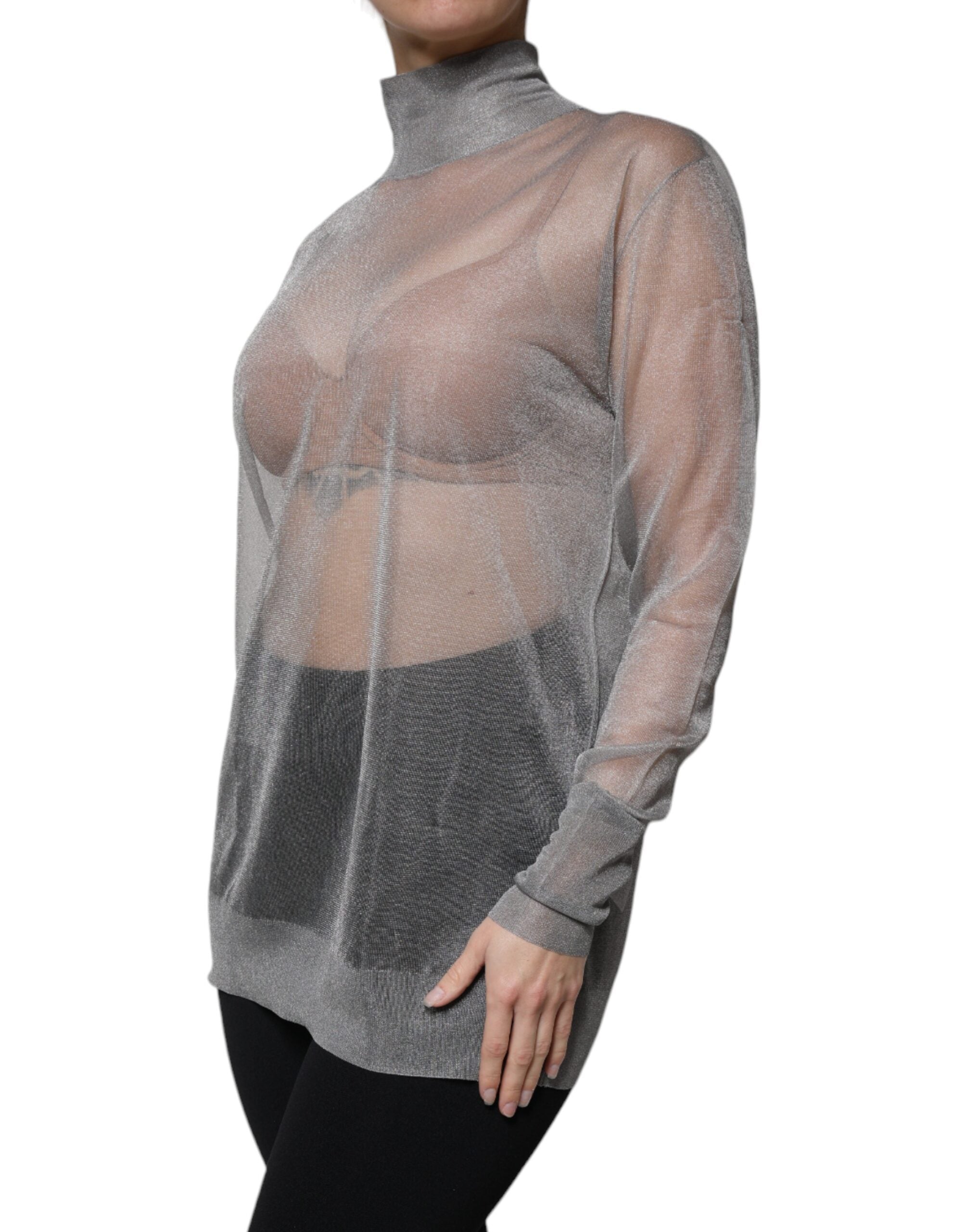 Dolce & Gabbana Grey Mesh Turtleneck Long Sleeve Blouse Women's Top (Pre-Owned)