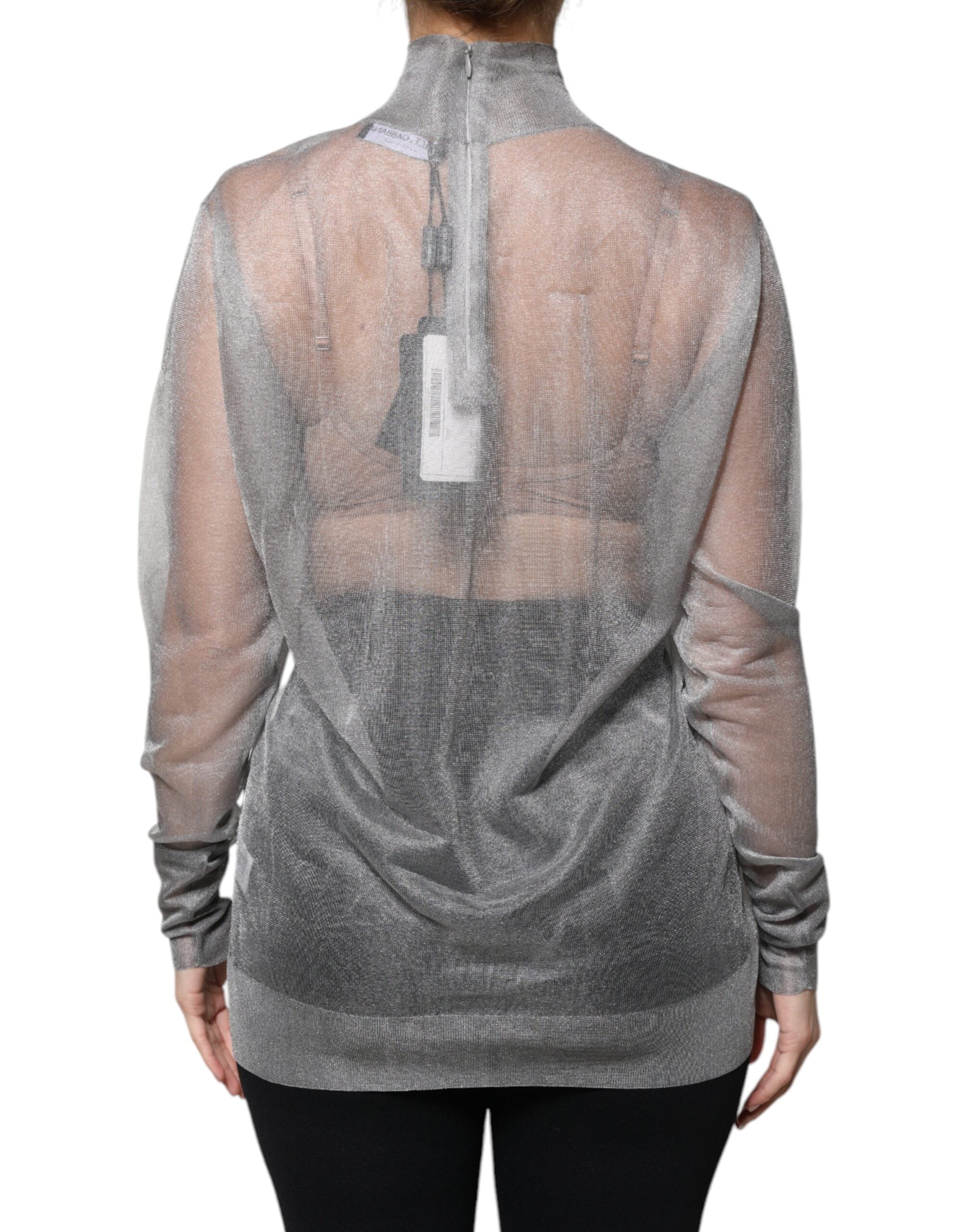 Dolce & Gabbana Grey Mesh Turtleneck Long Sleeve Blouse Women's Top (Pre-Owned)