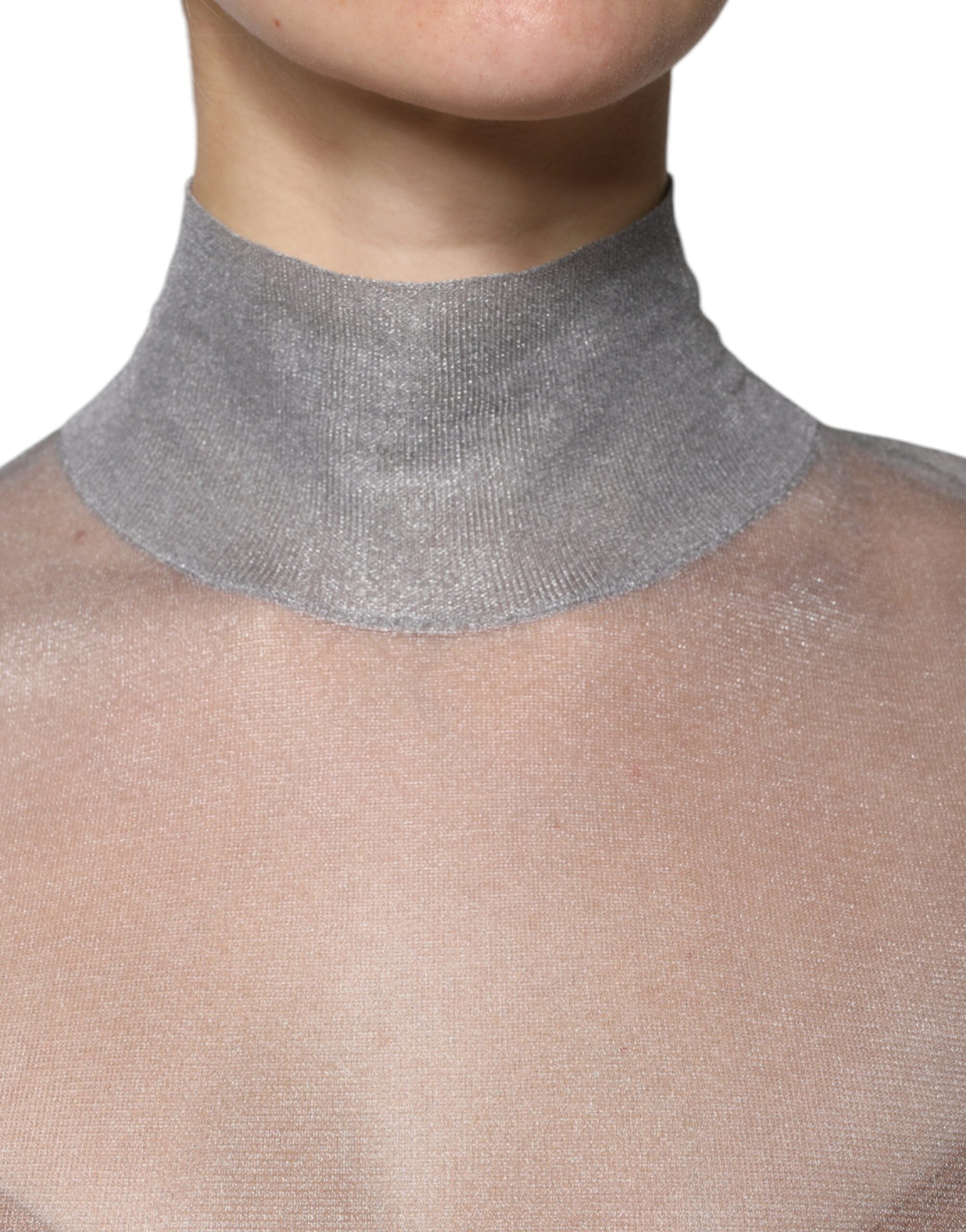 Dolce & Gabbana Grey Mesh Turtleneck Long Sleeve Blouse Women's Top (Pre-Owned)