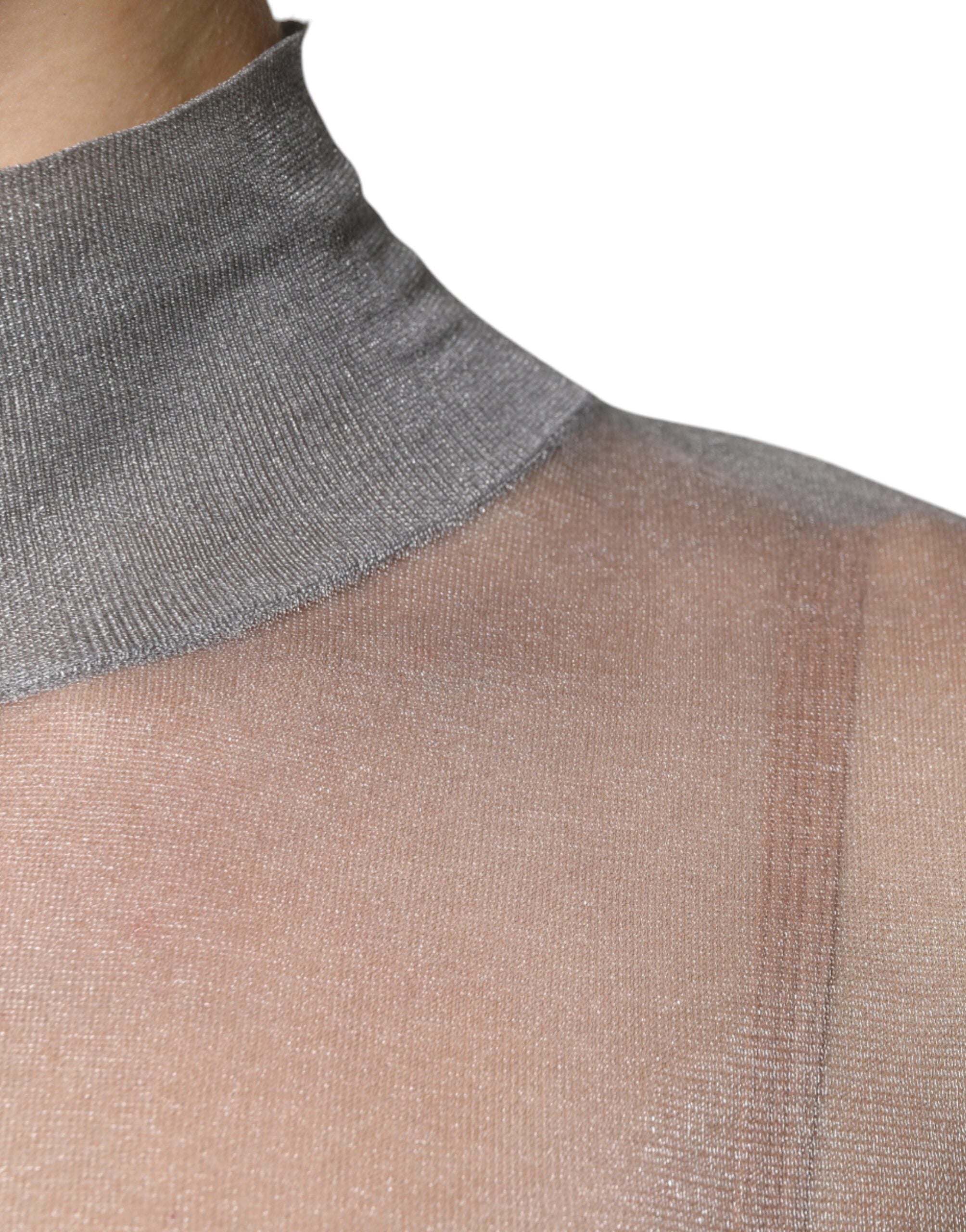 Dolce & Gabbana Grey Mesh Turtleneck Long Sleeve Blouse Women's Top (Pre-Owned)