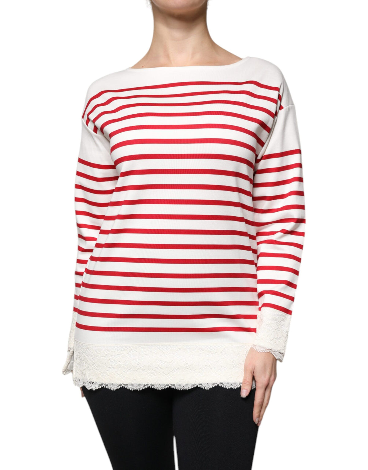 Dolce & Gabbana White Red Stripes Cotton Long Sleeves Women's Top (Pre-Owned)