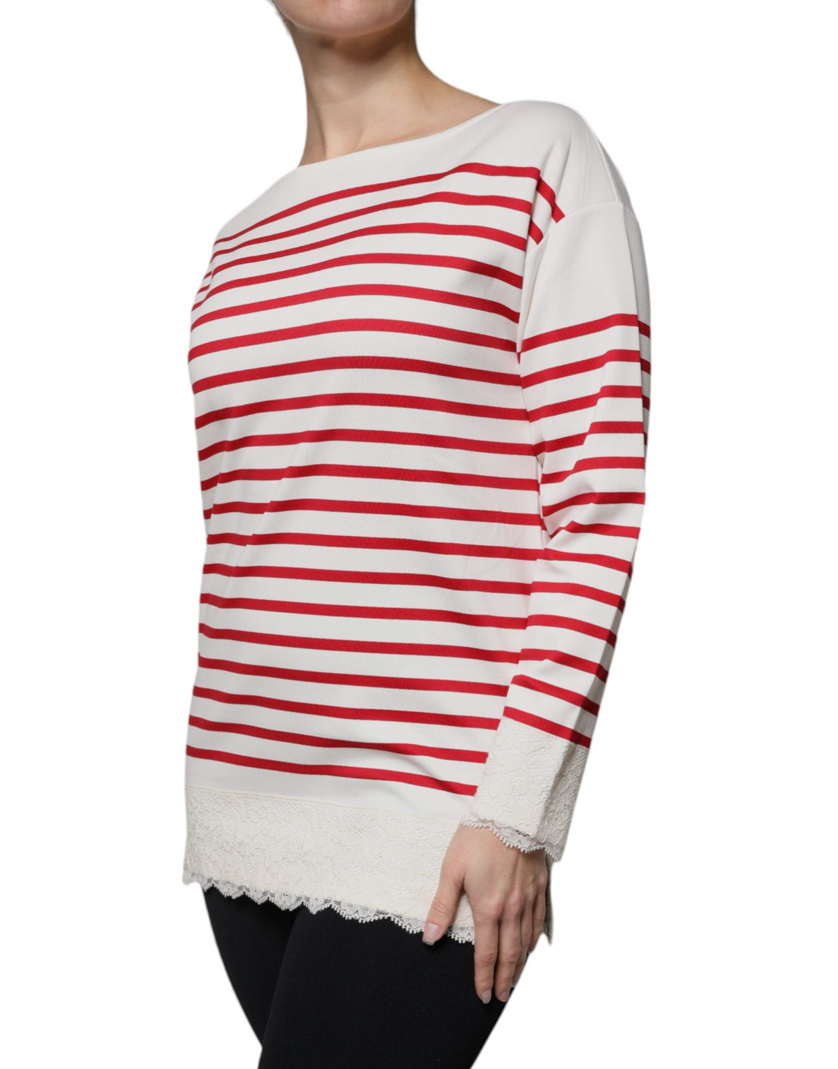 Dolce & Gabbana White Red Stripes Cotton Long Sleeves Women's Top (Pre-Owned)