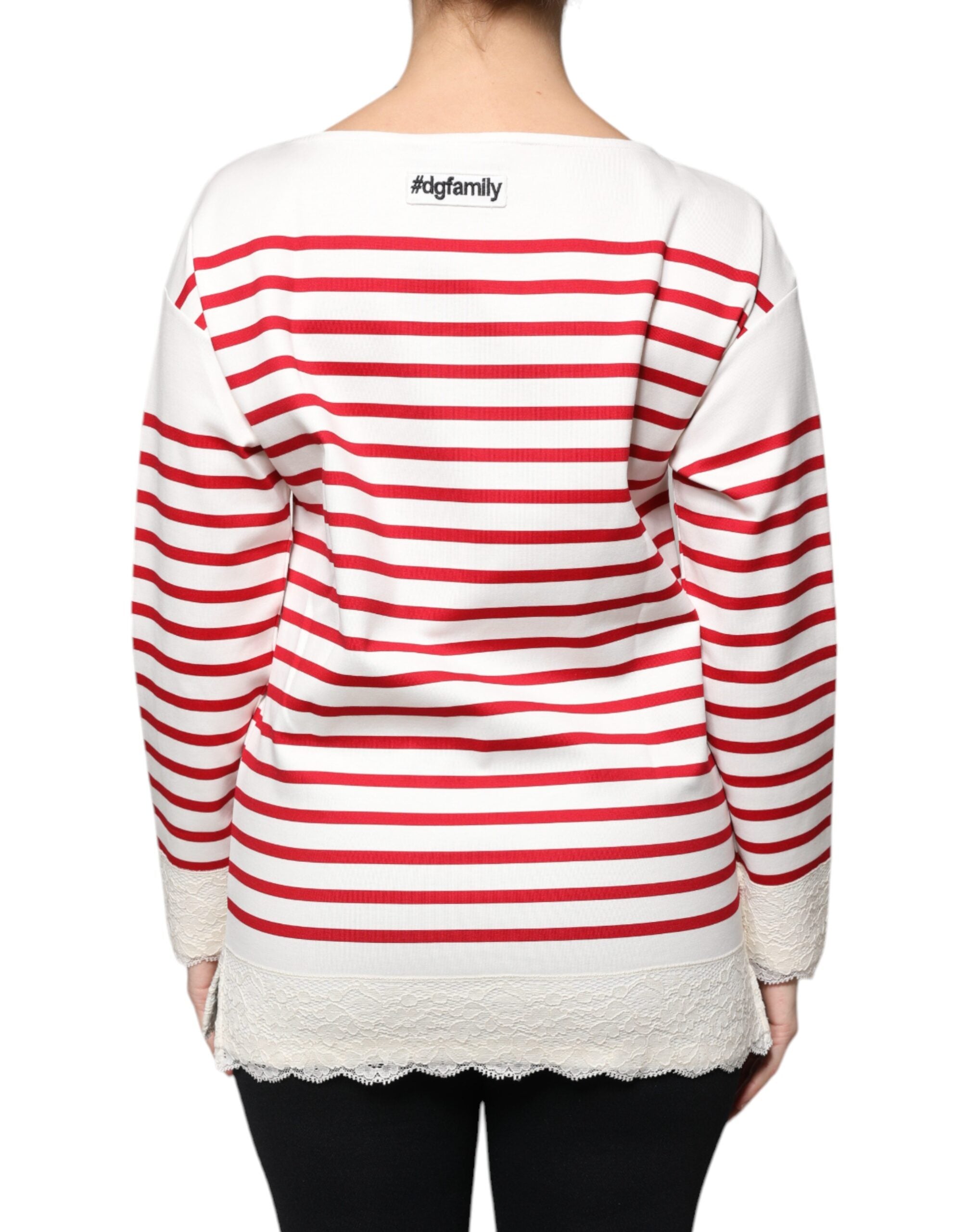 Dolce & Gabbana White Red Stripes Cotton Long Sleeves Women's Top
