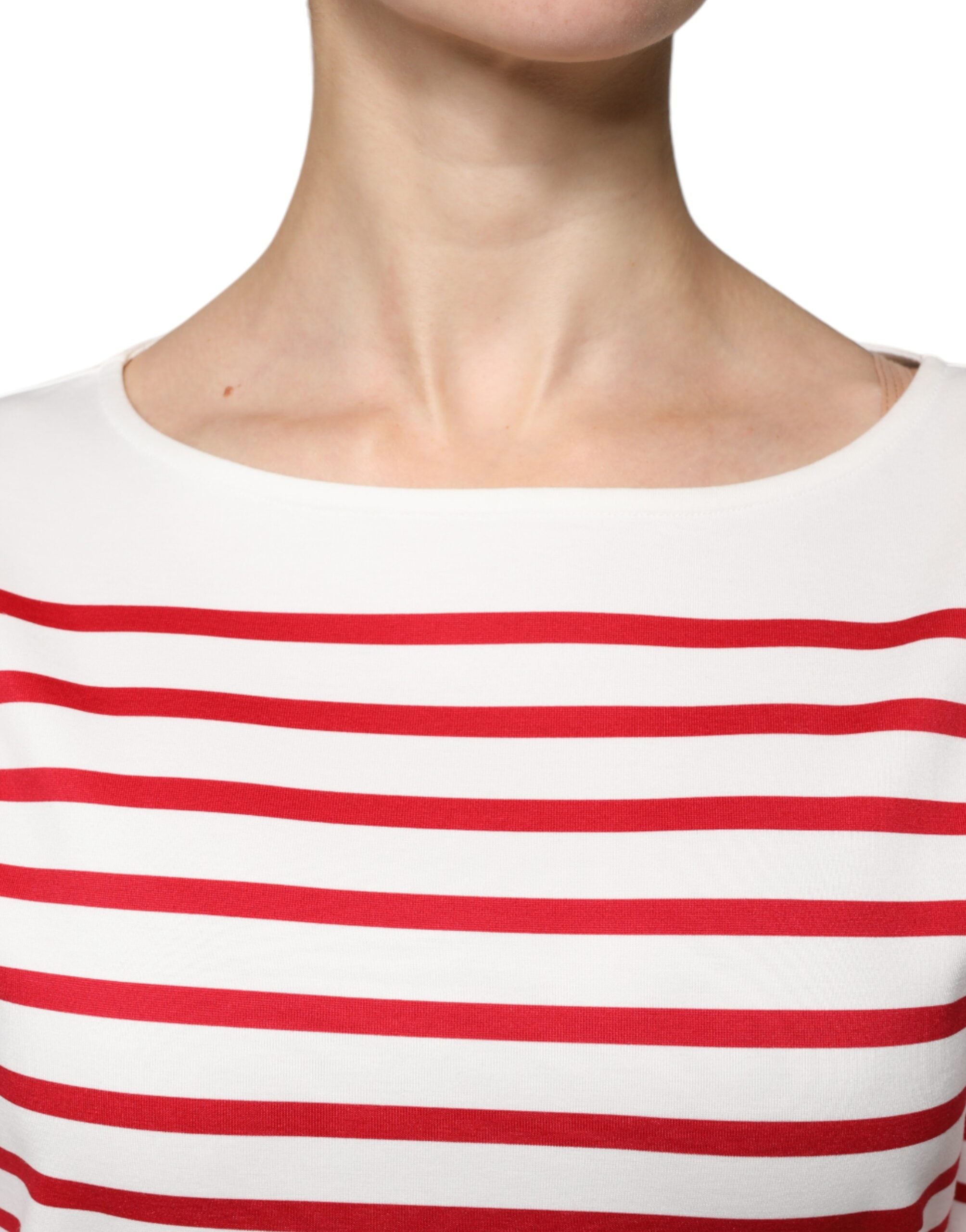 Dolce & Gabbana White Red Stripes Cotton Long Sleeves Women's Top