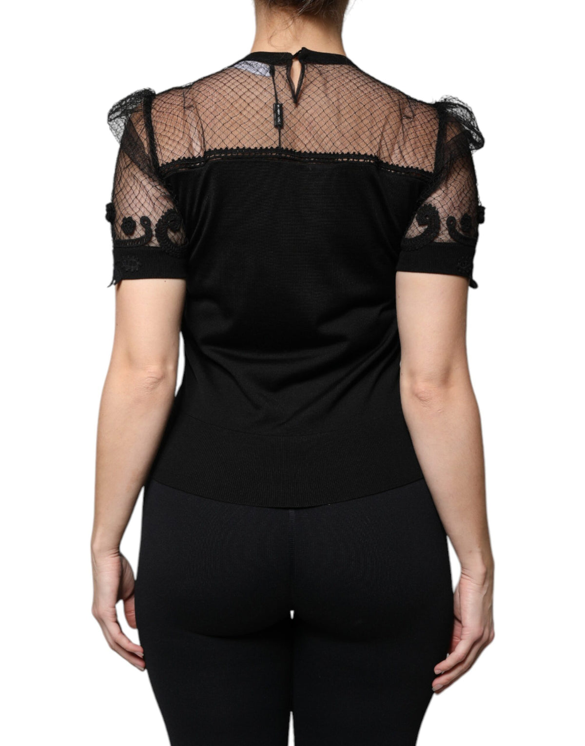 Dolce & Gabbana Black Floral Lace Short Sleeves Blouse Women's Top (Pre-Owned)
