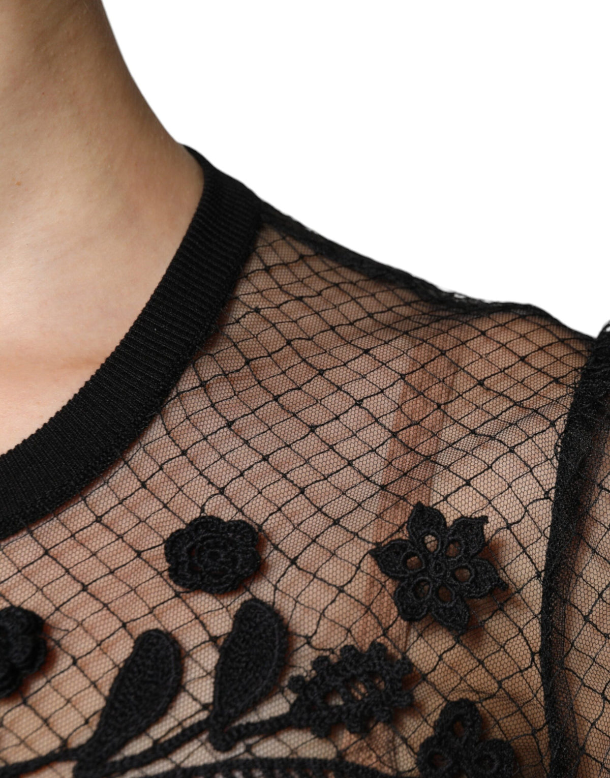 Dolce & Gabbana Black Floral Lace Short Sleeves Blouse Women's Top (Pre-Owned)