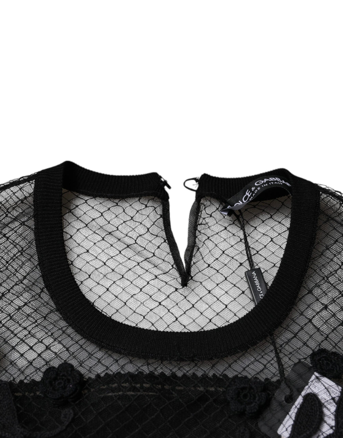Dolce & Gabbana Black Floral Lace Short Sleeves Blouse Women's Top (Pre-Owned)