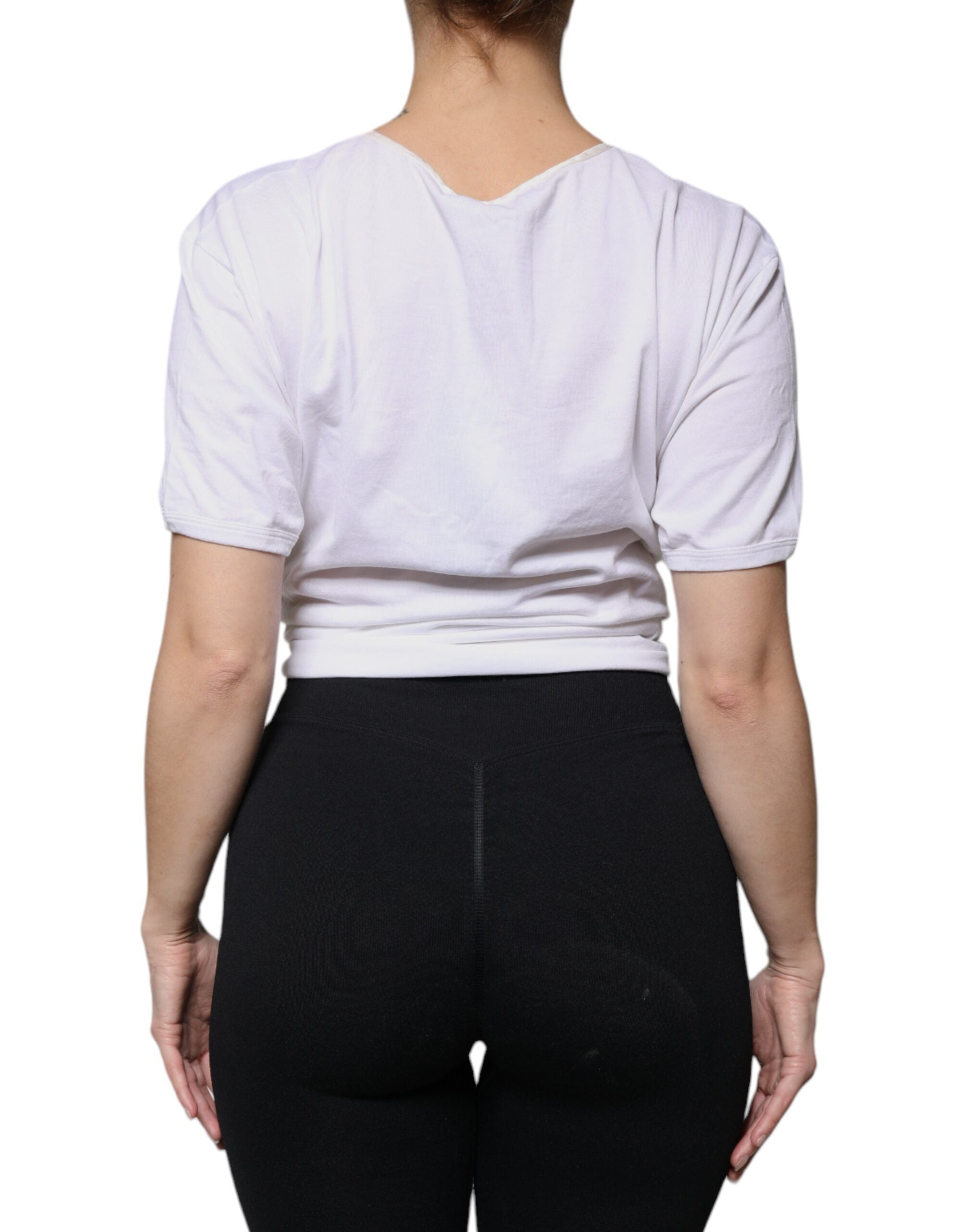 Dolce & Gabbana White Cotton Silk Round Neck Wrap Blouse Women's Top