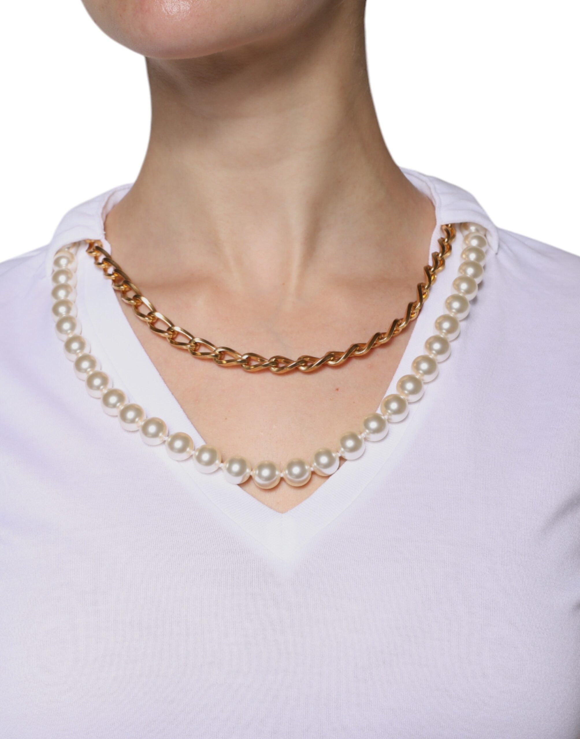 Dolce & Gabbana White Cotton Necklace Chain Short Sleeves Women's T-shirt (Pre-Owned)