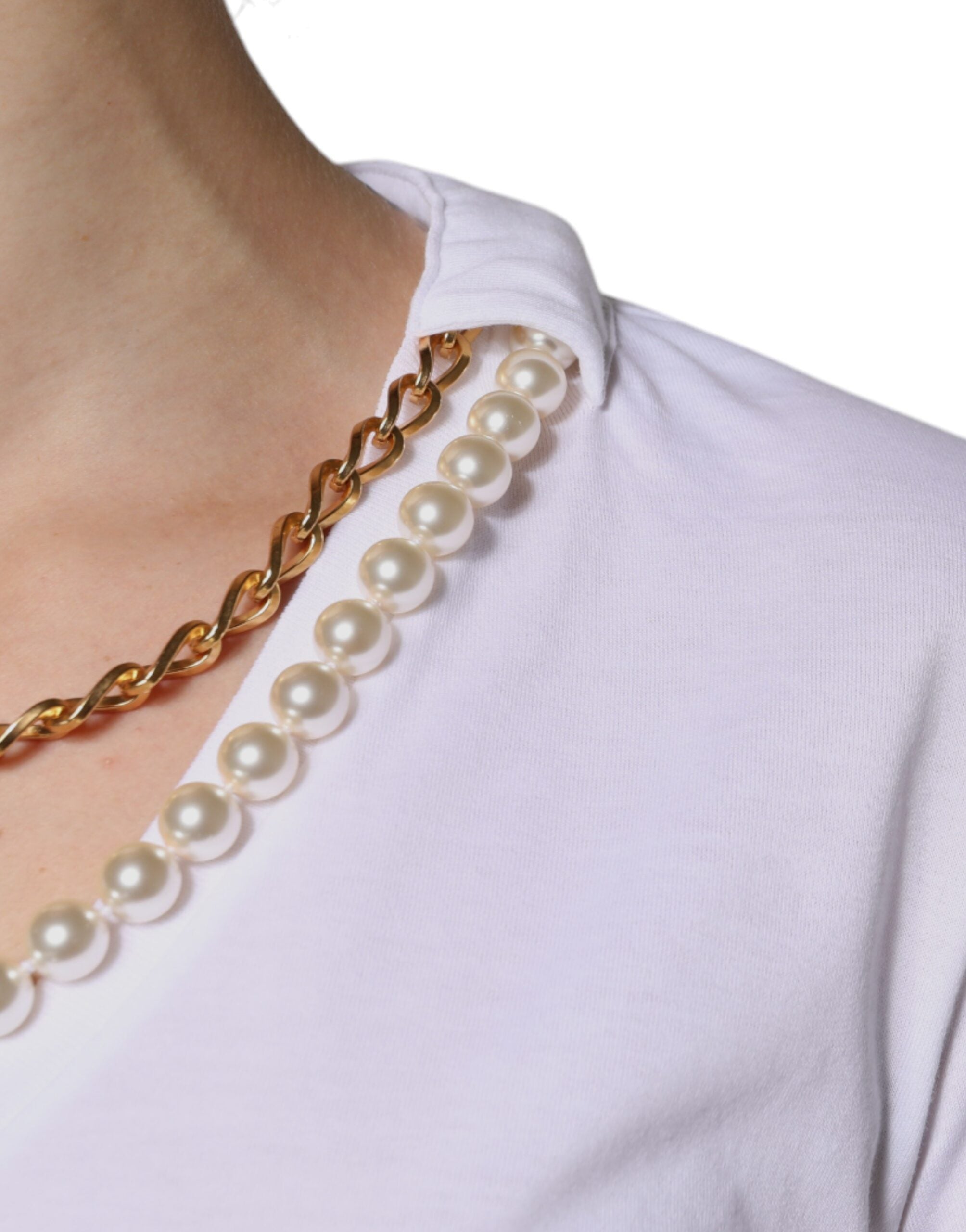 Dolce & Gabbana White Cotton Necklace Chain Short Sleeves Women's T-shirt (Pre-Owned)