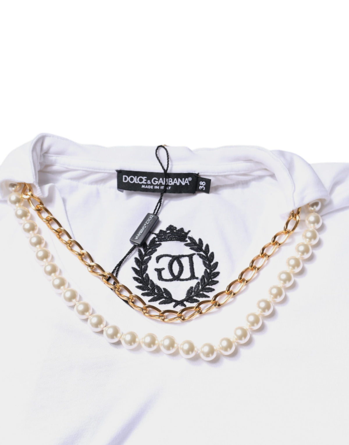 Dolce & Gabbana White Cotton Necklace Chain Short Sleeves Women's T-shirt (Pre-Owned)