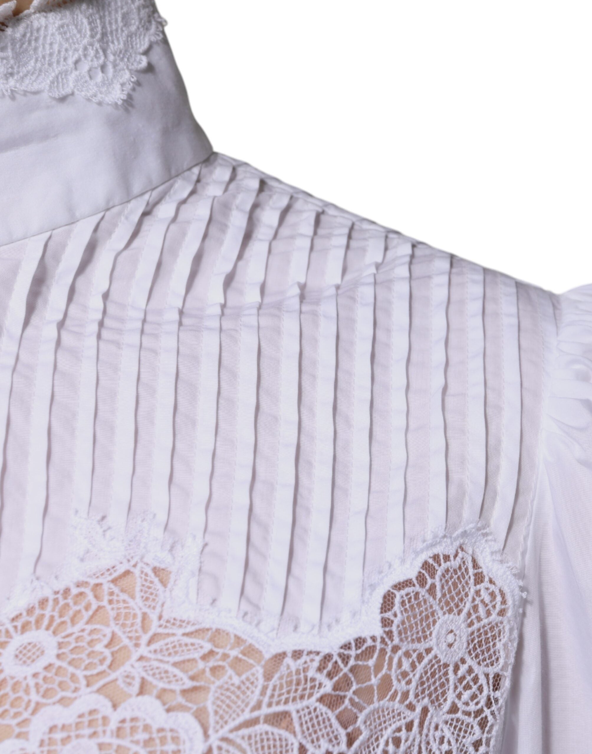 Dolce & Gabbana White Cotton Lace Trim Turtleneck Blouse Women's Top (Pre-Owned)