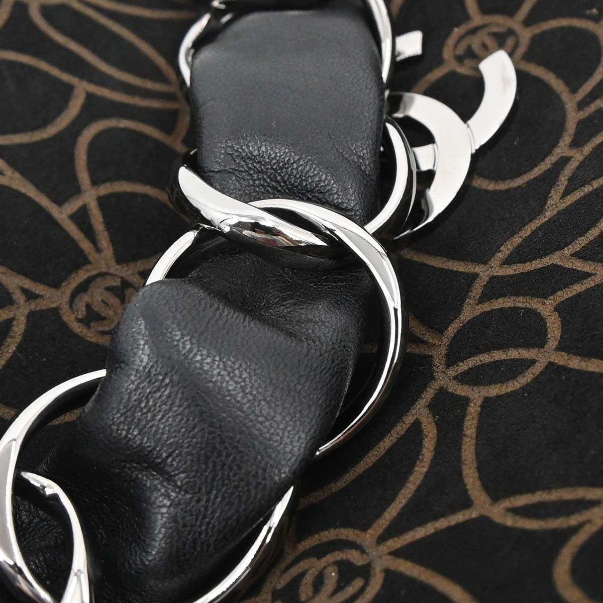 Chanel Camellia Chain Embossed Suede Black Suede Shoulder Bag Bag (Pre-Owned)