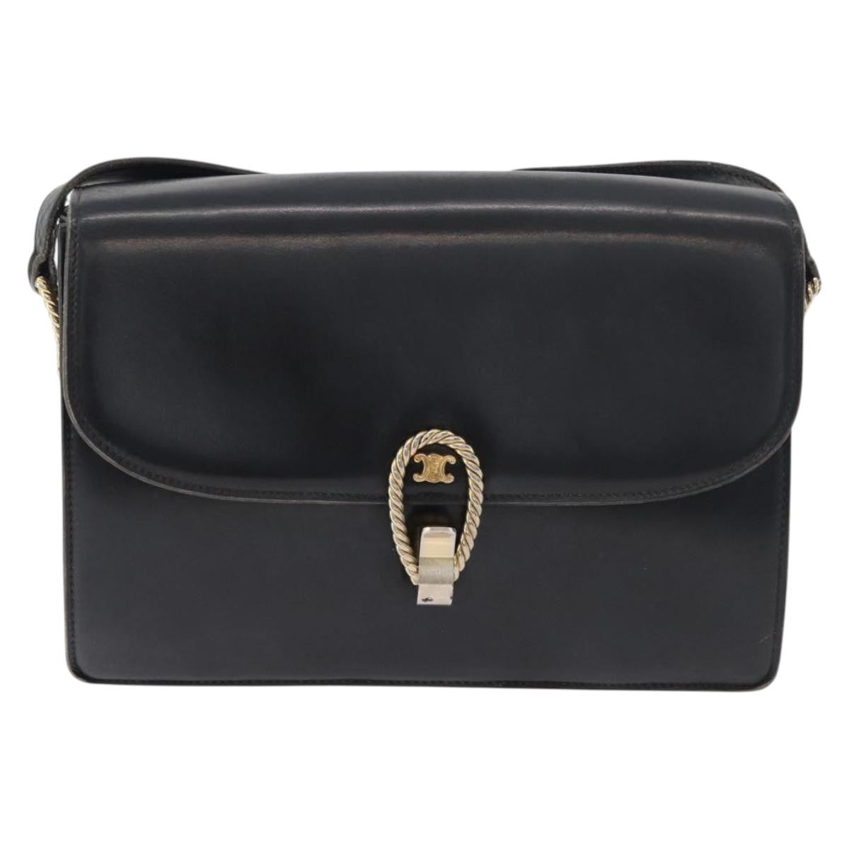 Celine Shoulder Leather Black Leather Shoulder Bag Bag (Pre-Owned)