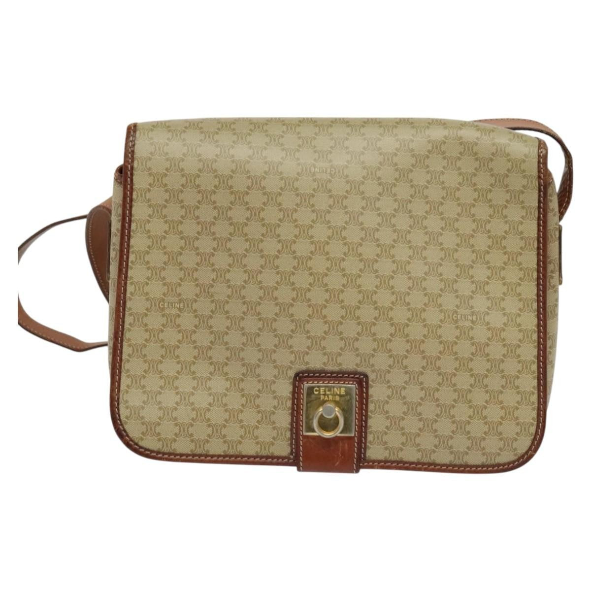 Celine Vintage Macadam Canvas And Leather Beige Canvas Shoulder Bag Bag (Pre-Owned)