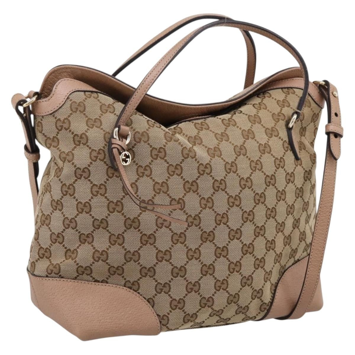 Gucci Bree Convertible Top Handle Gg Canvas With Leather Beige Canvas Handbag (Pre-Owned)