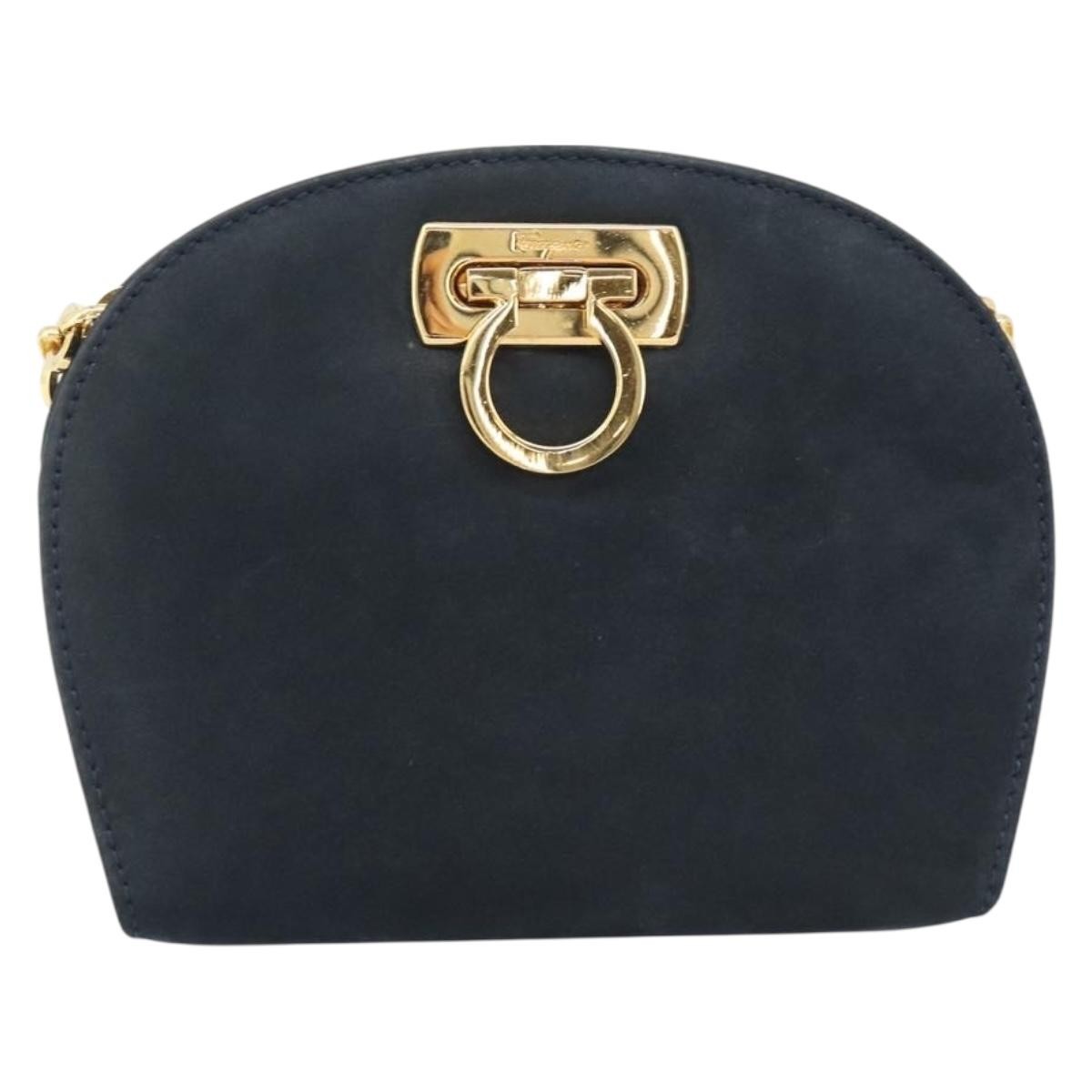 Salvatore Ferragamo Vintage Gancini Chain Suede Black Suede Shoulder Bag Bag (Pre-Owned)