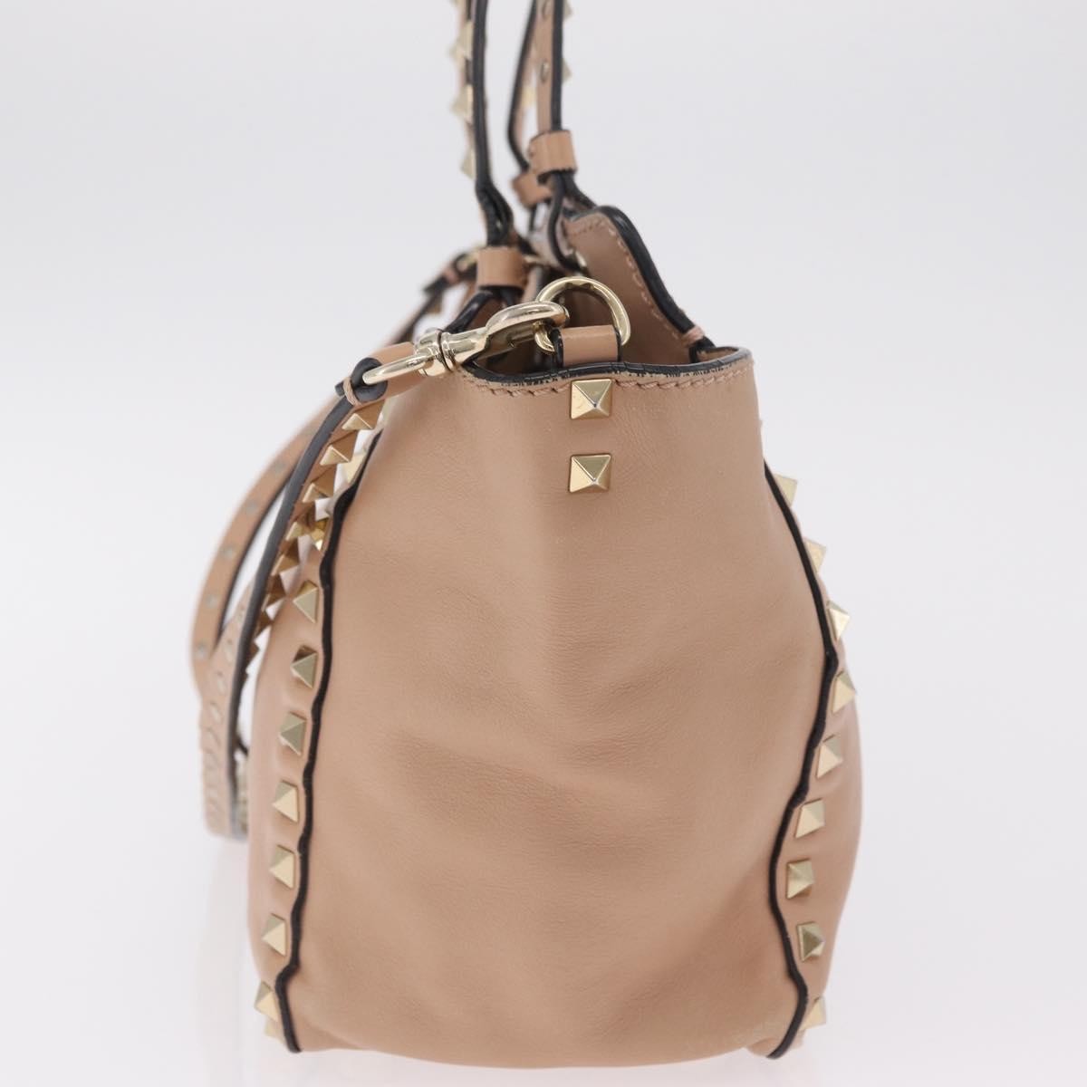 Valentino Garavani Rockstud Soft Leather Beige Leather Tote Bag Bag (Pre-Owned)