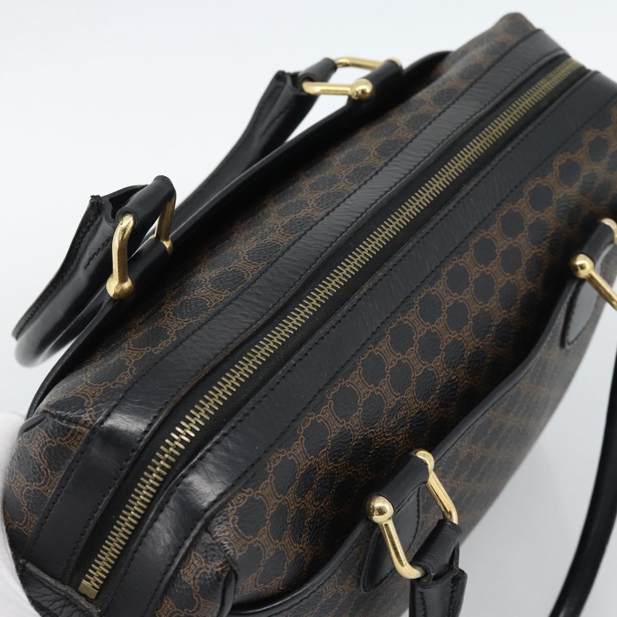 Celine Vintage Boston Macadam Coated Canvas Black Canvas Handbag (Pre-Owned)