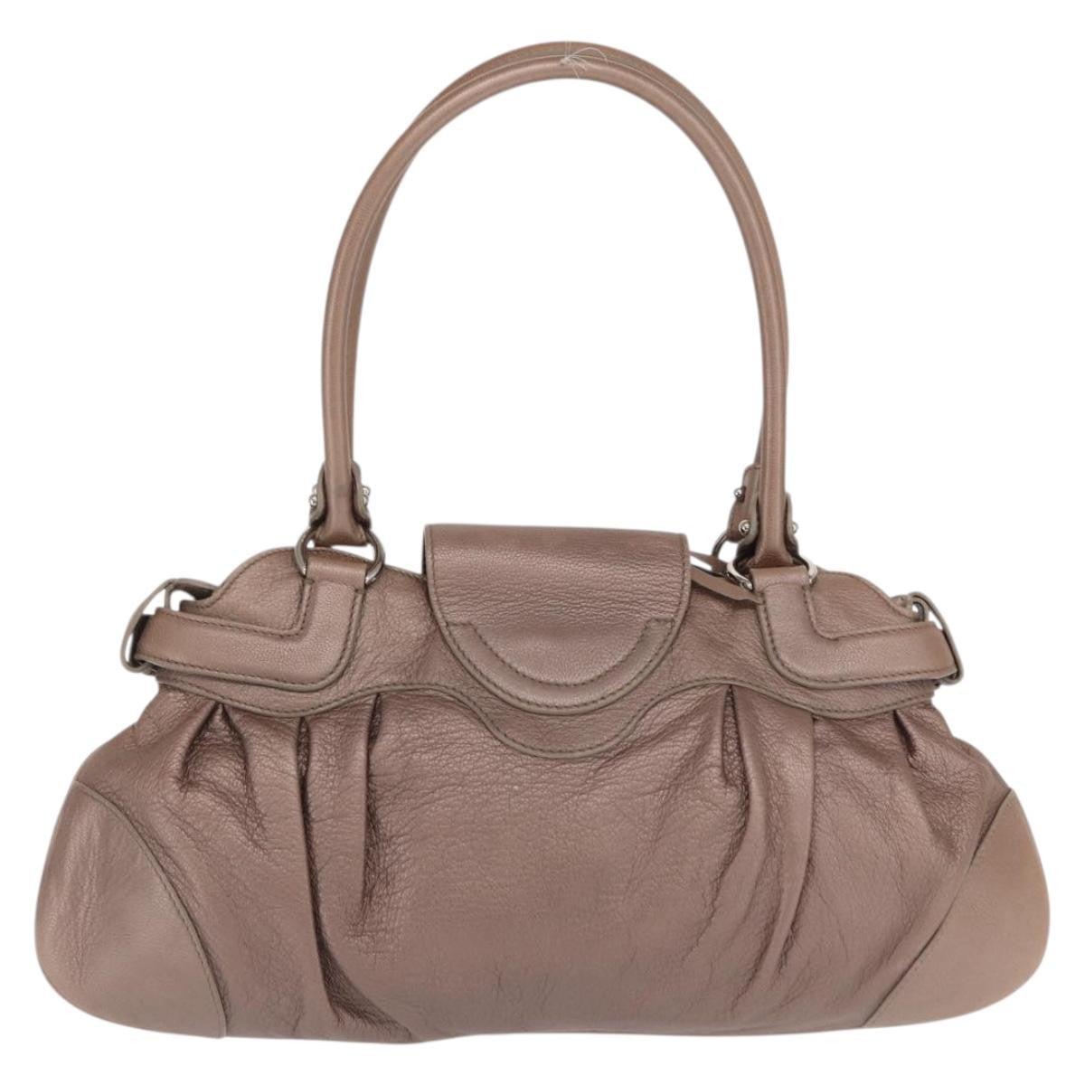 Salvatore Ferragamo Gancini Leather Beige Leather Handbag (Pre-Owned)