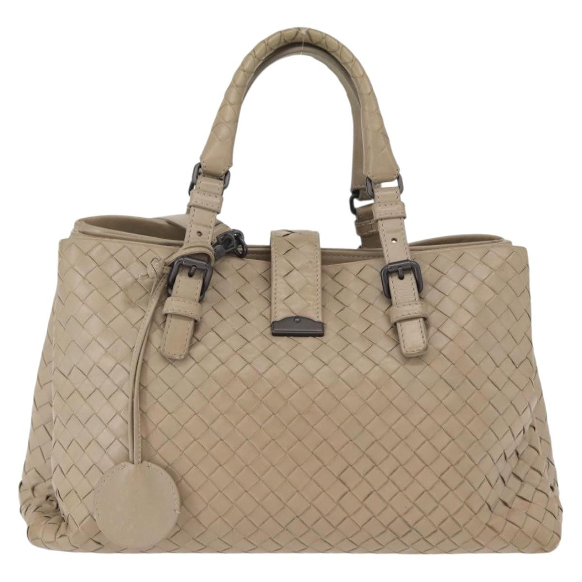 Bottega Veneta Roma Intrecciato Nappa Gray Leather Handbag (Pre-Owned)