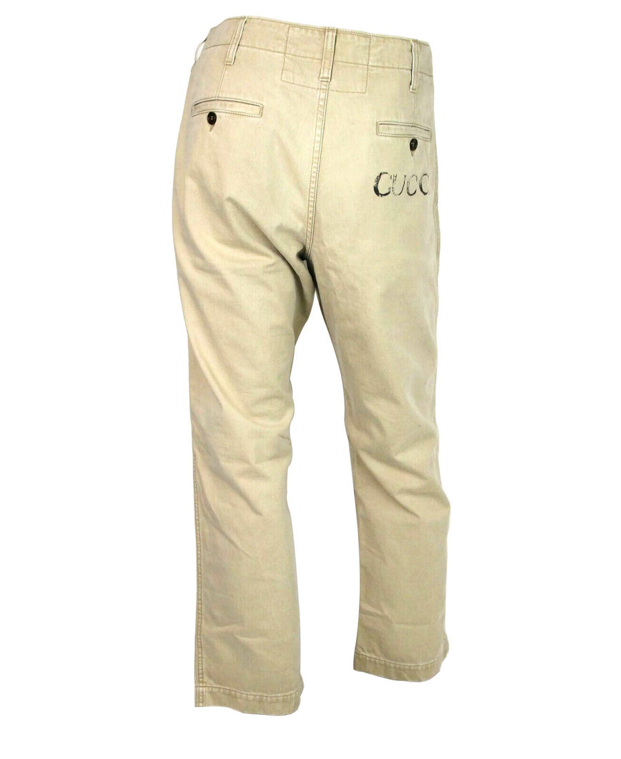 Gucci Men's Light Brown Washed Cotton Pant With Gucci Print on Back 489281 2028
