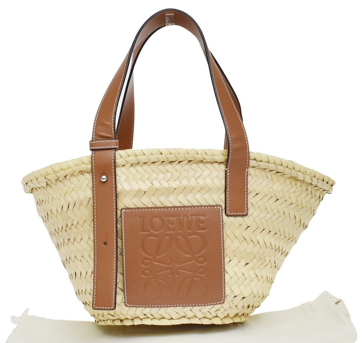 Loewe Basket Woven Raffia With Applique Beige Wicker Tote Bag Bag (Pre-Owned)