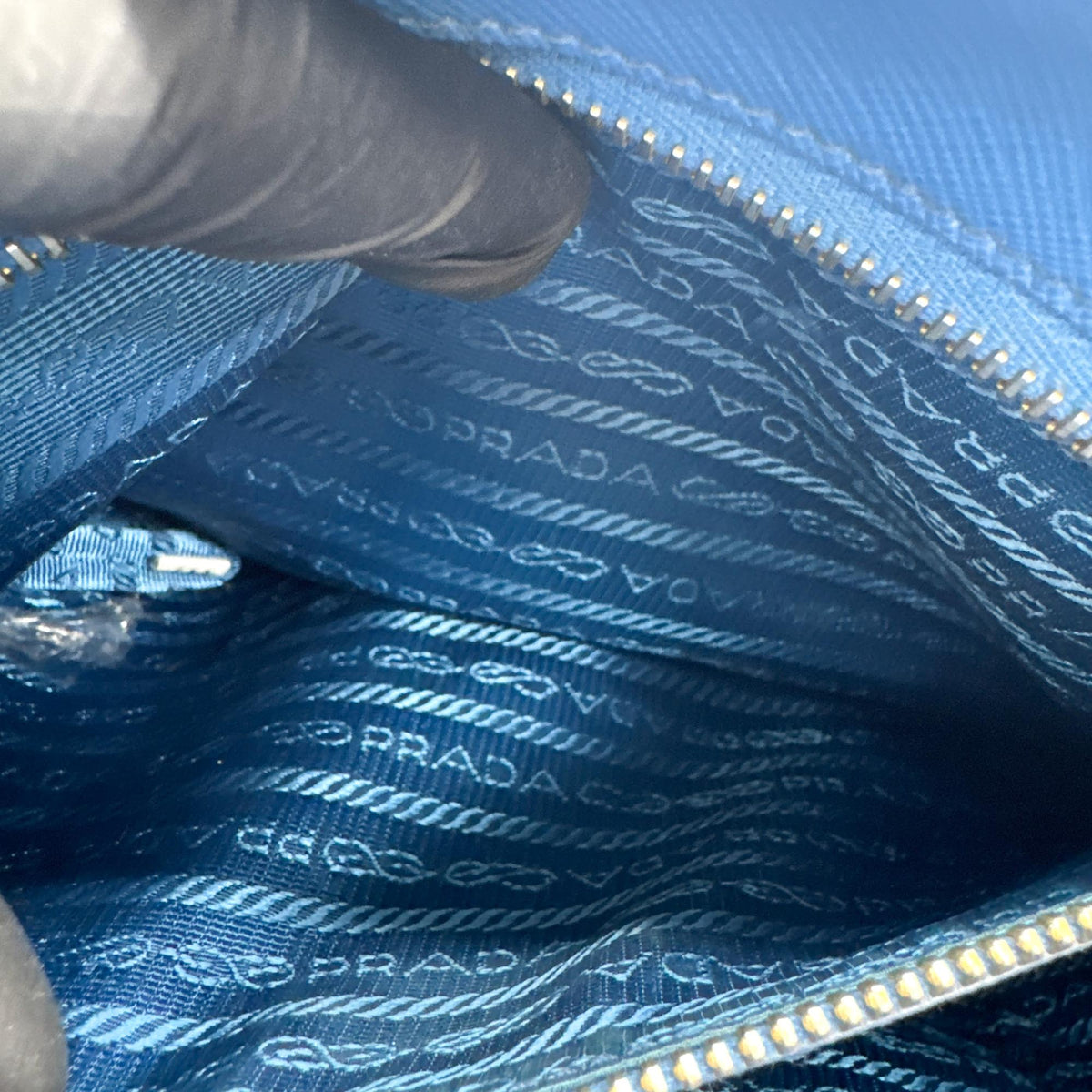 Prada Double Zip Lux Saffiano Leather Blue Leather Tote Bag Bag (Pre-Owned)