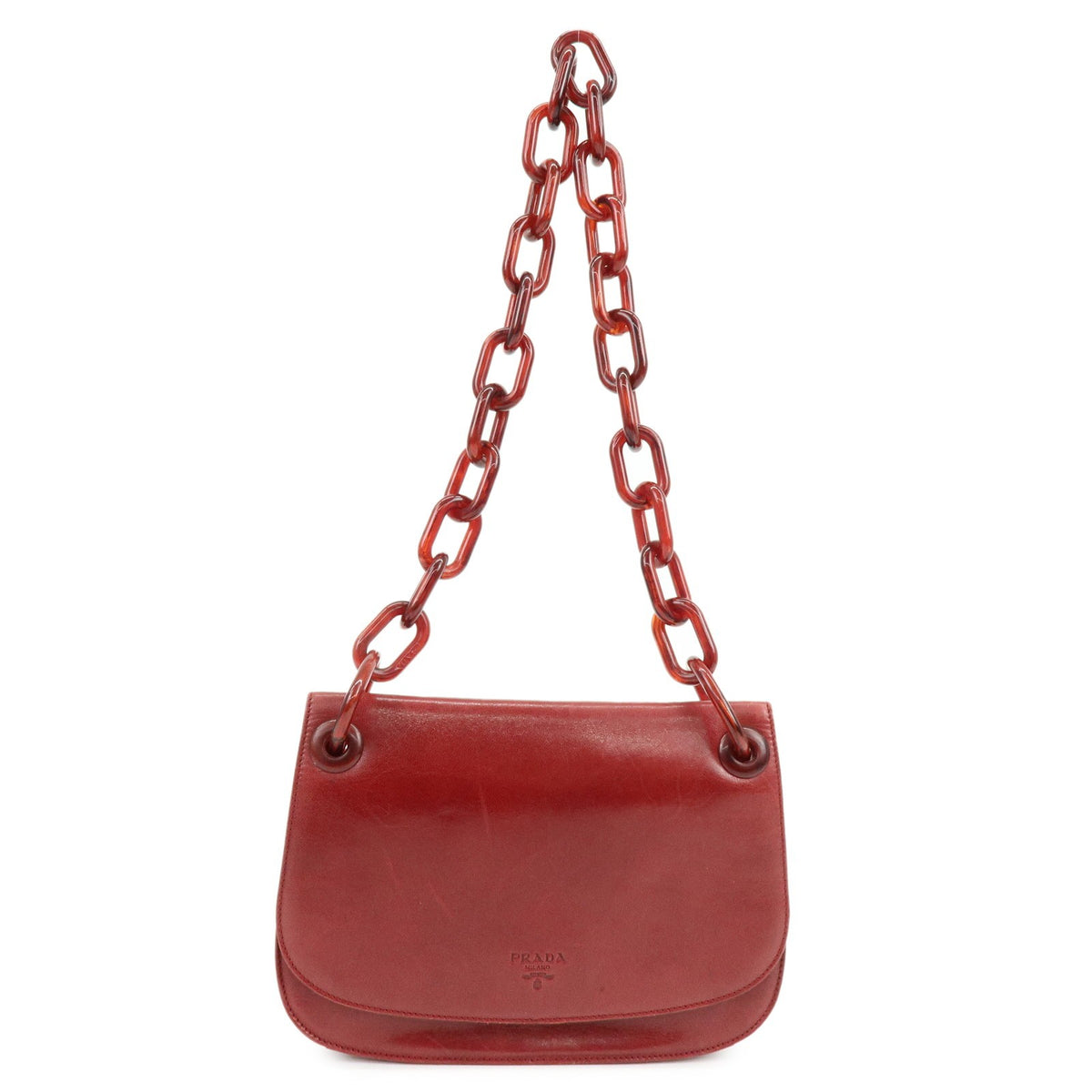 Prada Shoulder Leather Red Leather Shoulder Bag Bag (Pre-Owned)