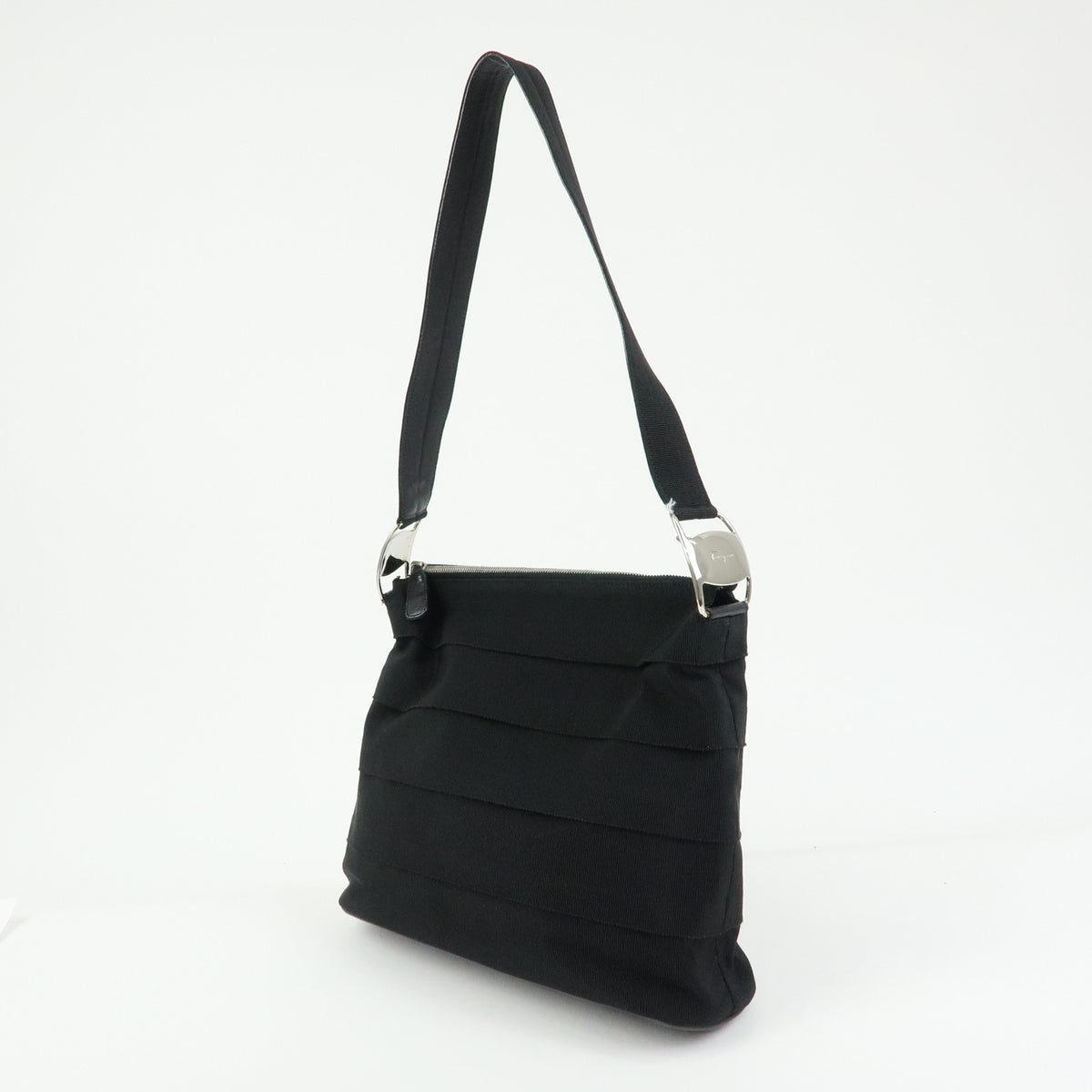 Salvatore Ferragamo Vara Leather Black Canvas Tote Bag Bag (Pre-Owned)