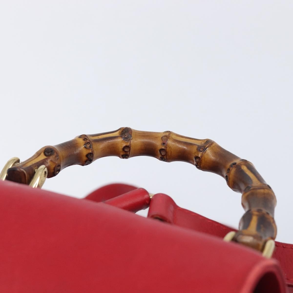 Gucci Vintage Bamboo Leather Red Leather Backpack Bag (Pre-Owned)