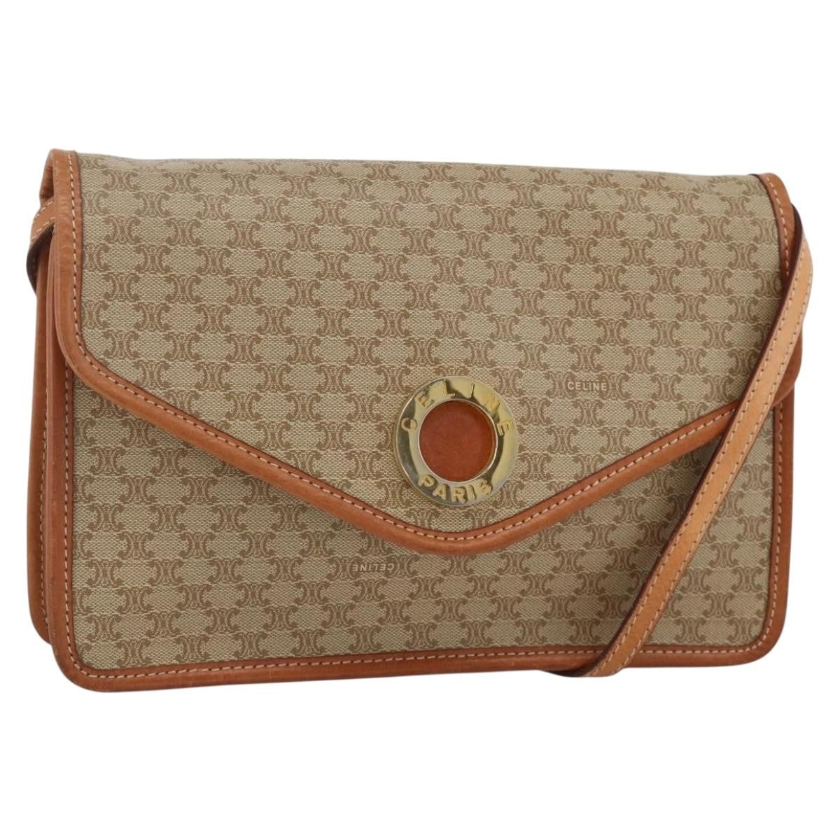 Celine Vintage Macadam Circle Logo Canvas And Leather Beige Canvas Shoulder Bag Bag (Pre-Owned)