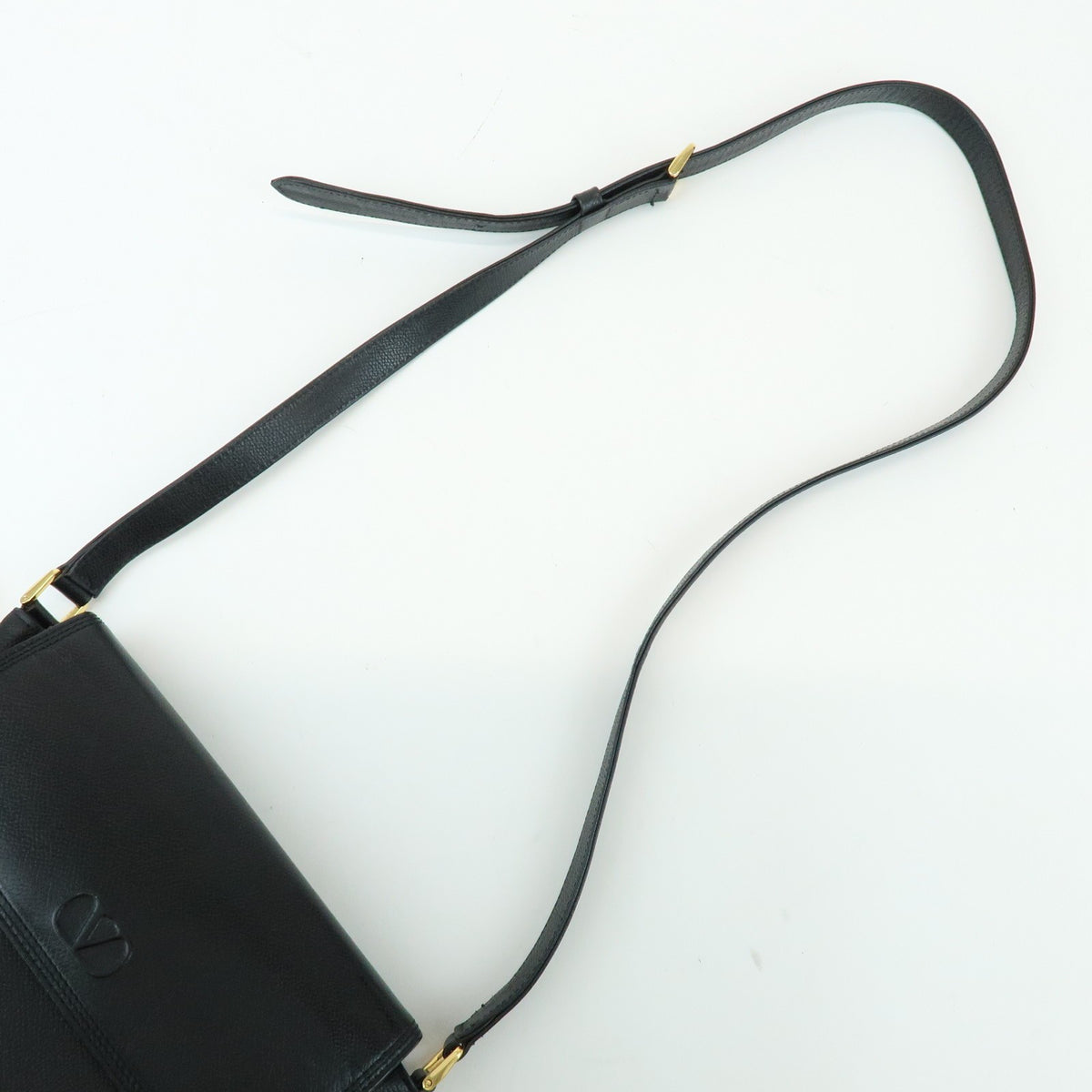 Valentino Garavani Vlogo Flap Leather Black Leather Shoulder Bag Bag (Pre-Owned)