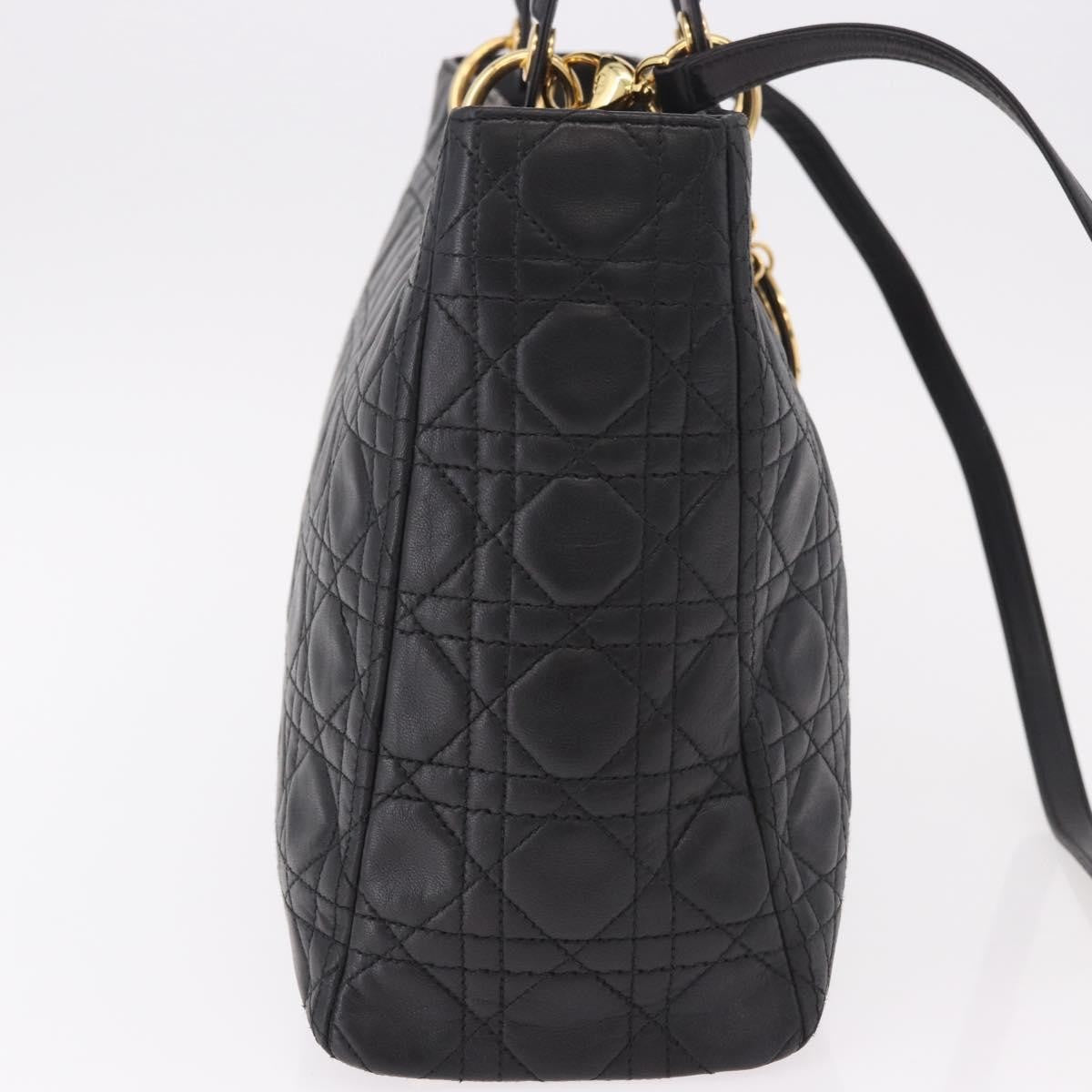 Christian Dior Vintage Lady Dior Leather Black Leather Handbag (Pre-Owned)